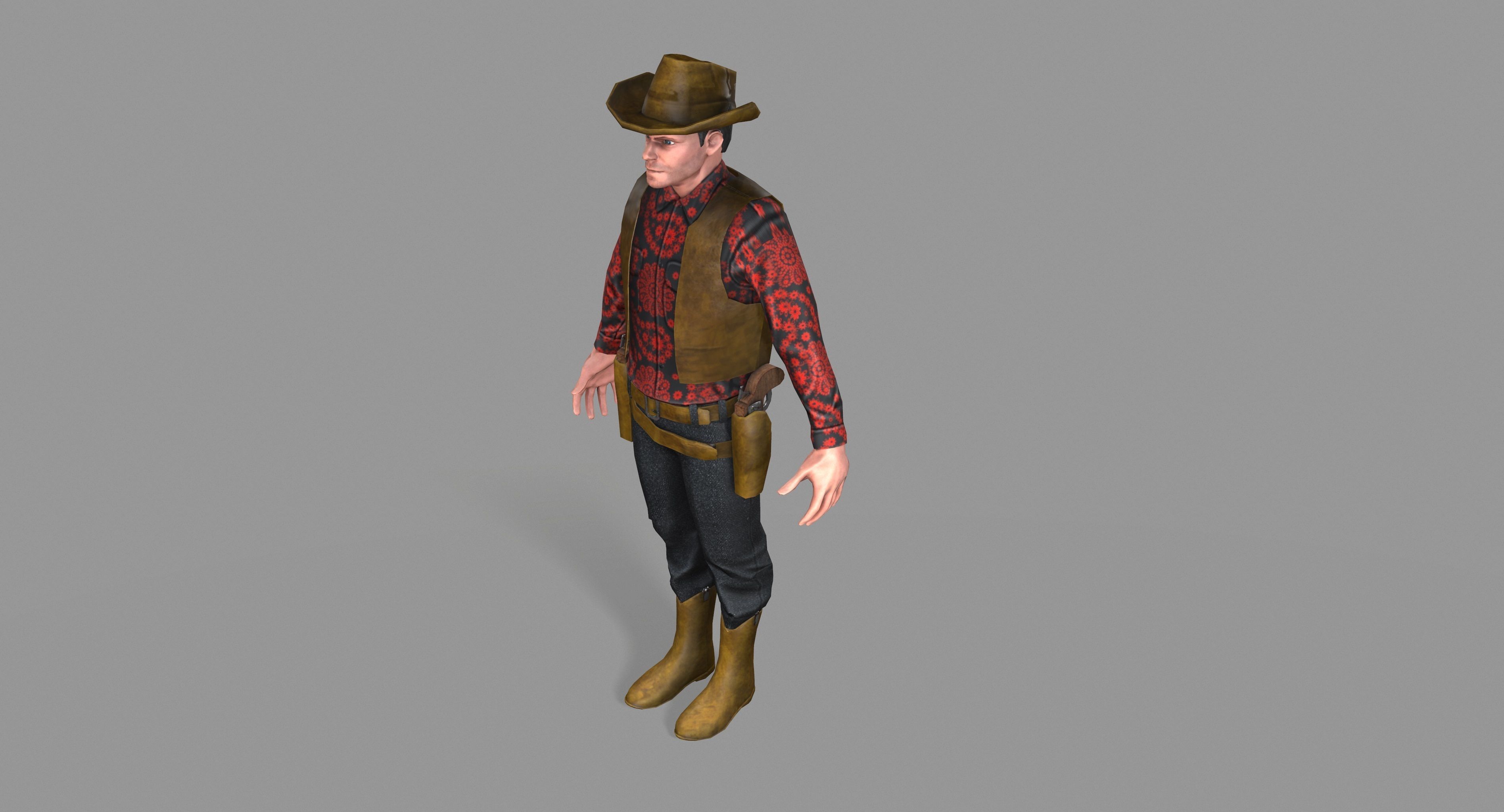 Cowboy wearing hat and boots Low-poly 3D model_31