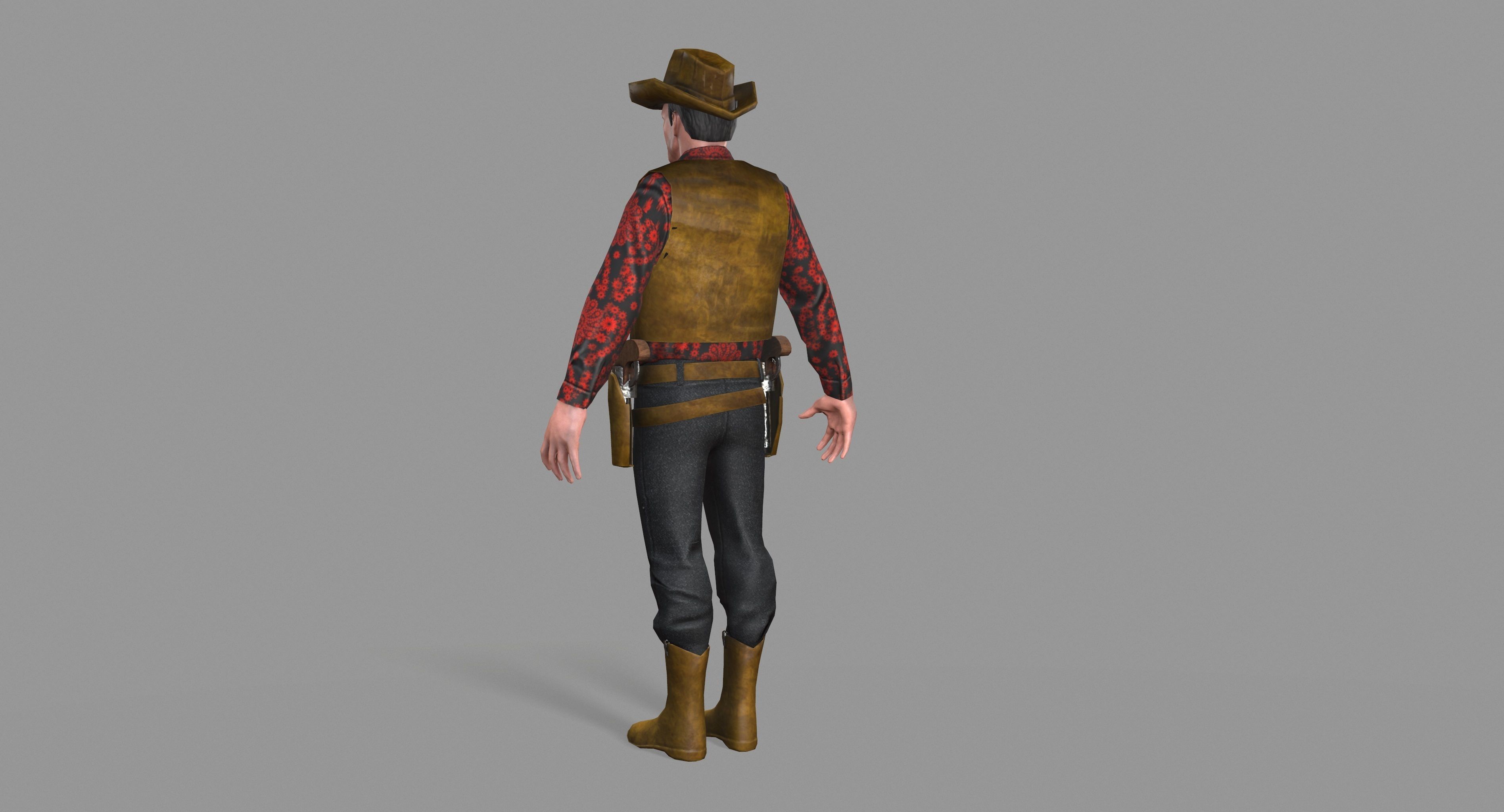 Cowboy wearing hat and boots Low-poly 3D model_11
