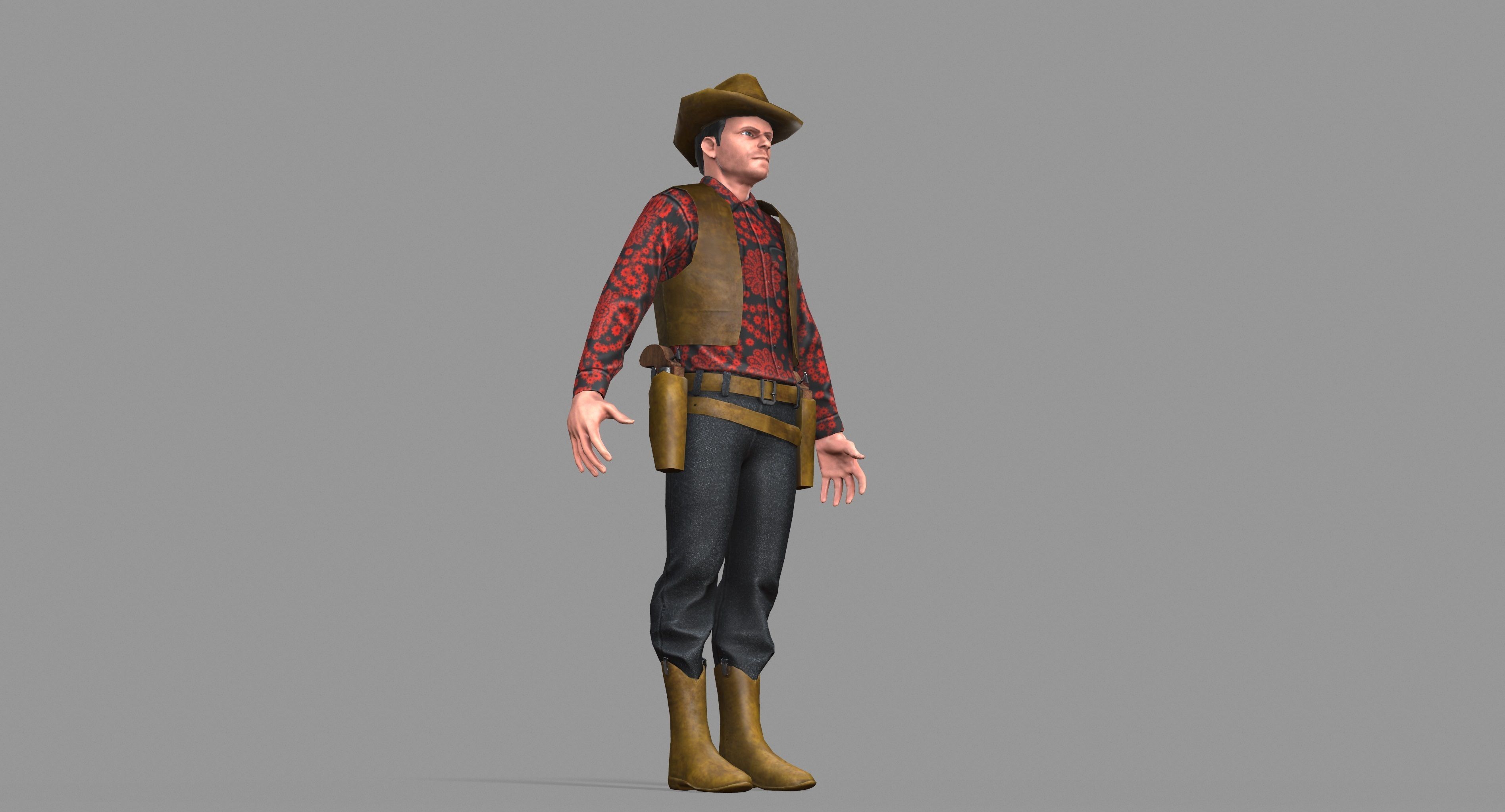 Cowboy wearing hat and boots Low-poly 3D model_35