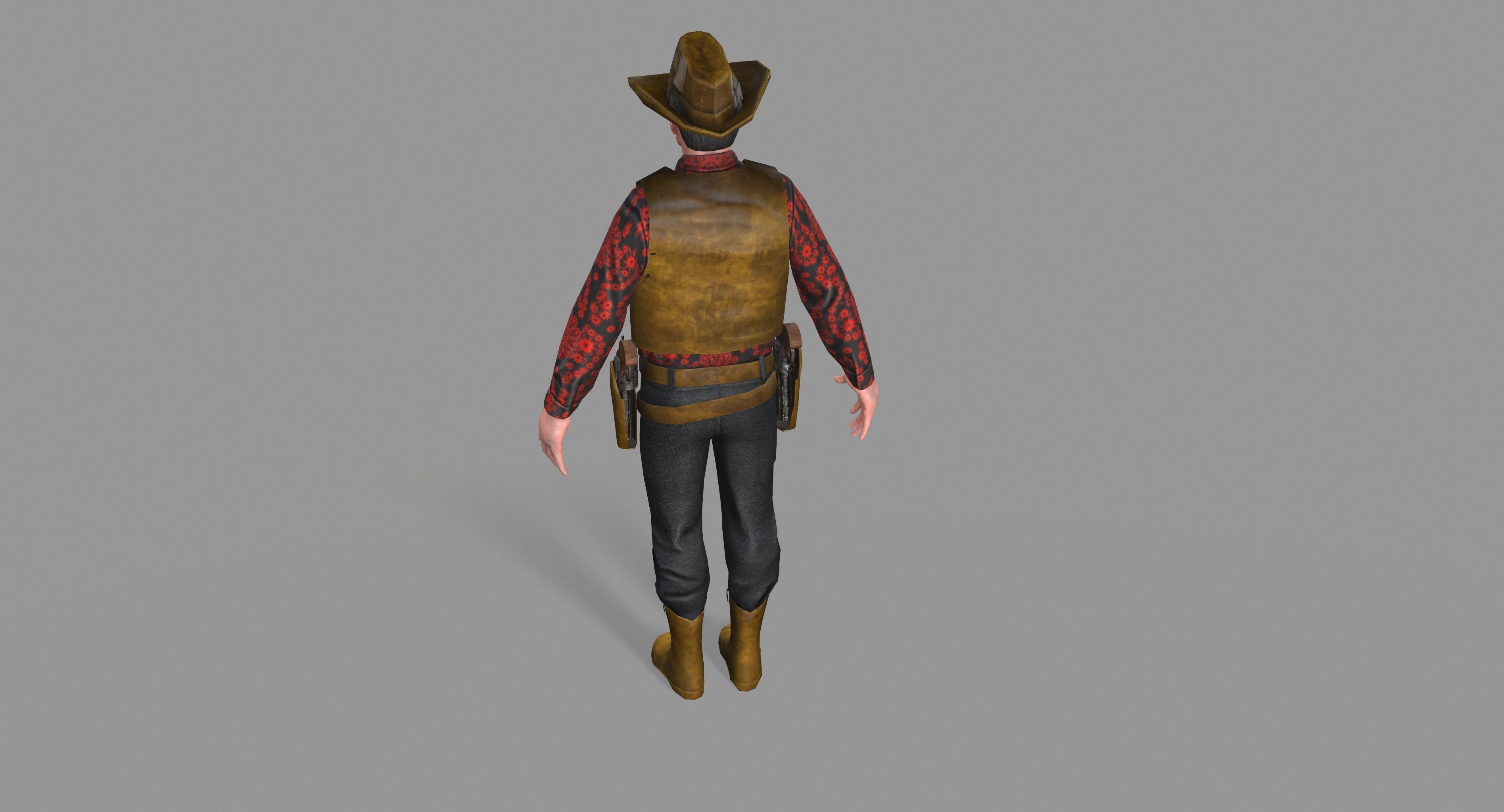 Cowboy wearing hat and boots Low-poly 3D model_25