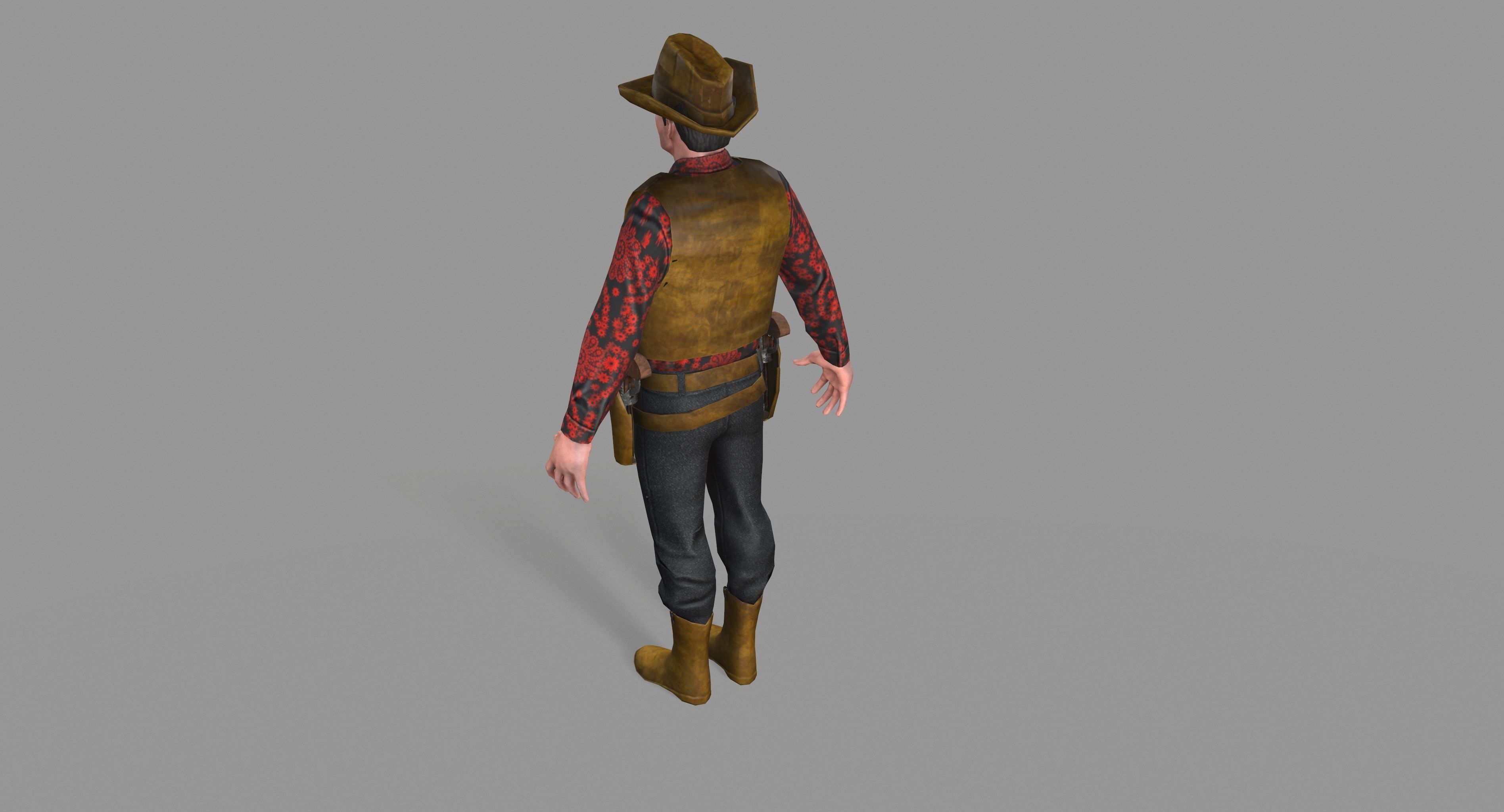 Cowboy wearing hat and boots Low-poly 3D model_26