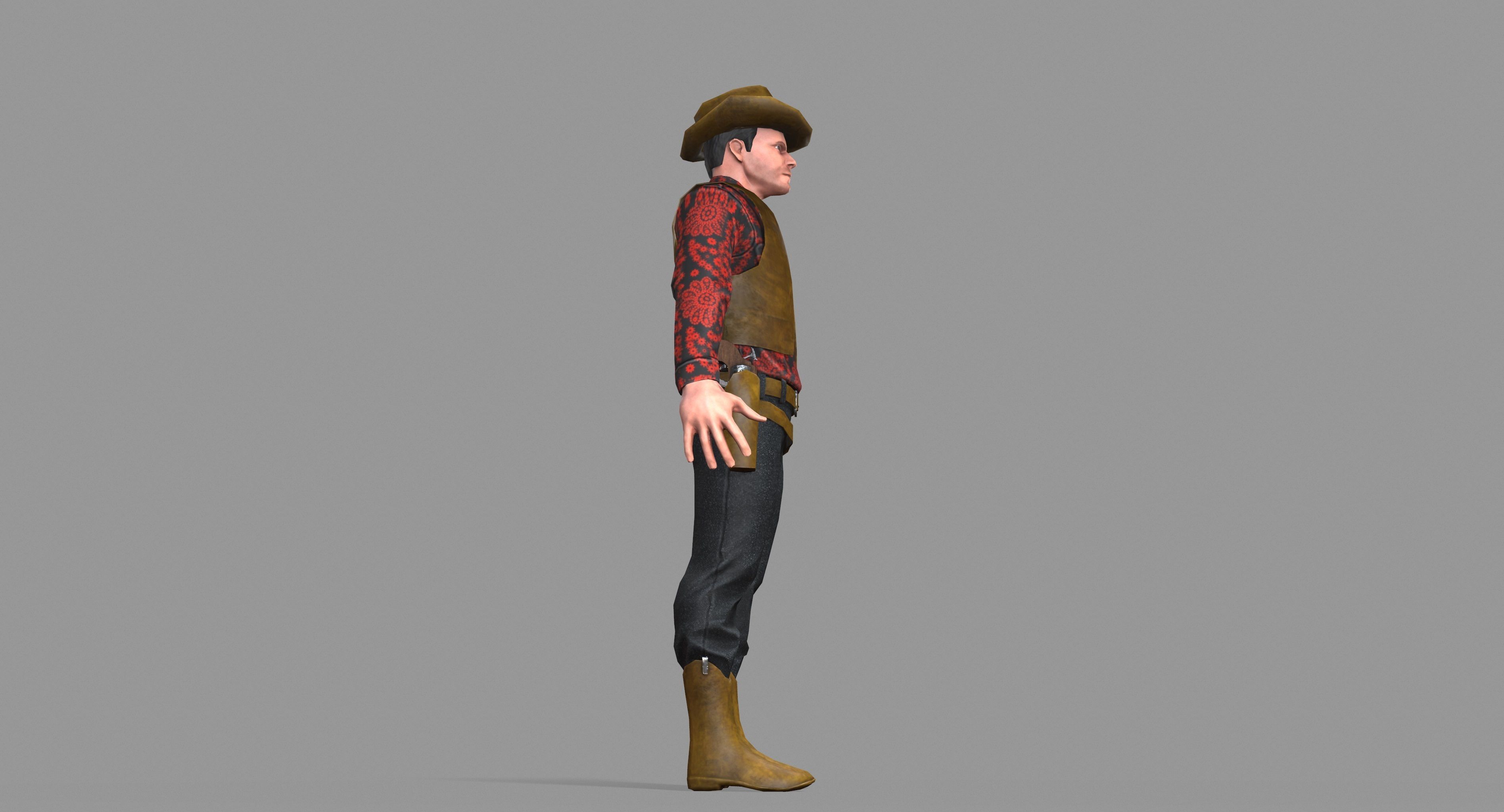 Cowboy wearing hat and boots Low-poly 3D model_37