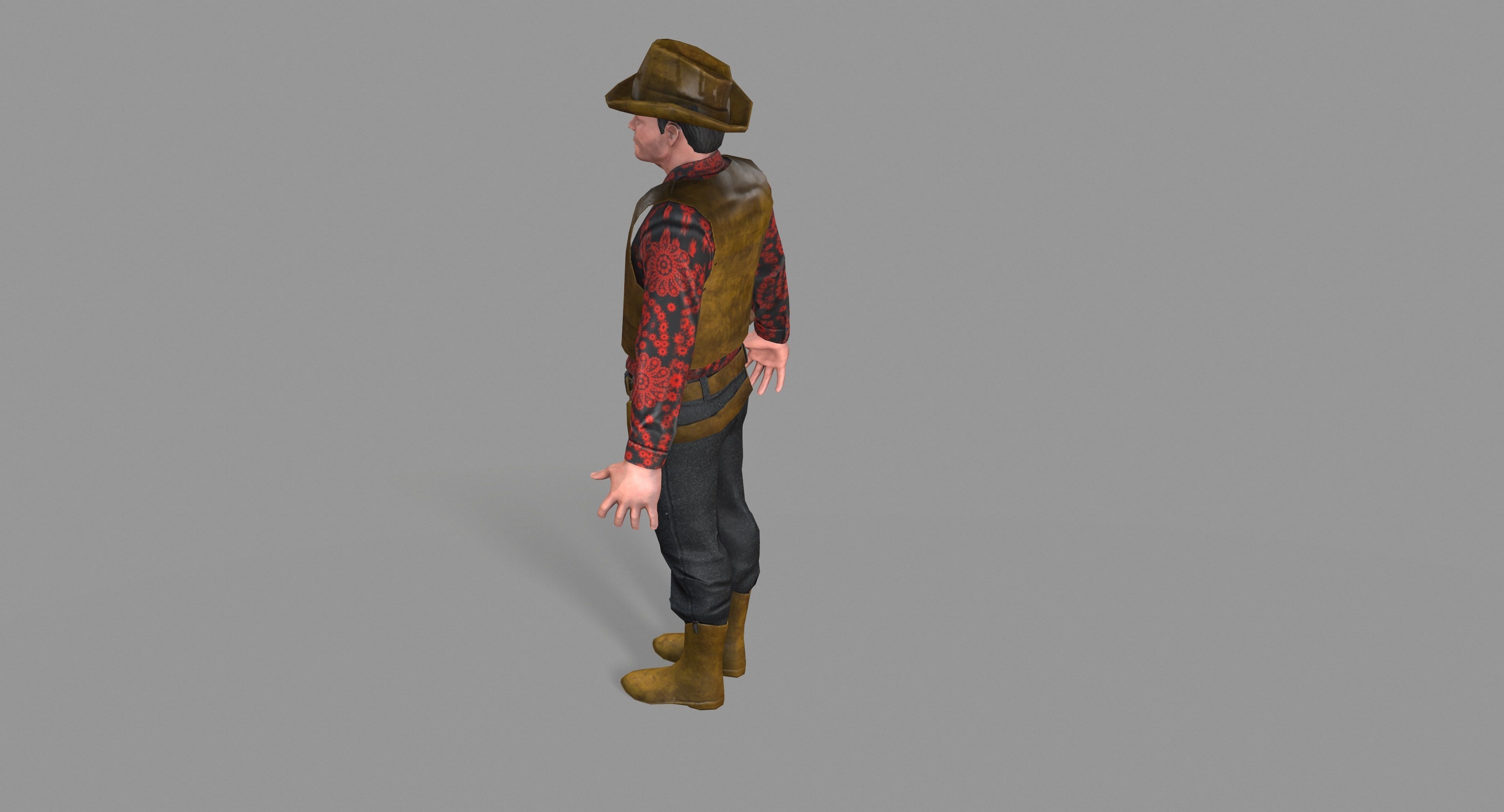 Cowboy wearing hat and boots Low-poly 3D model_28