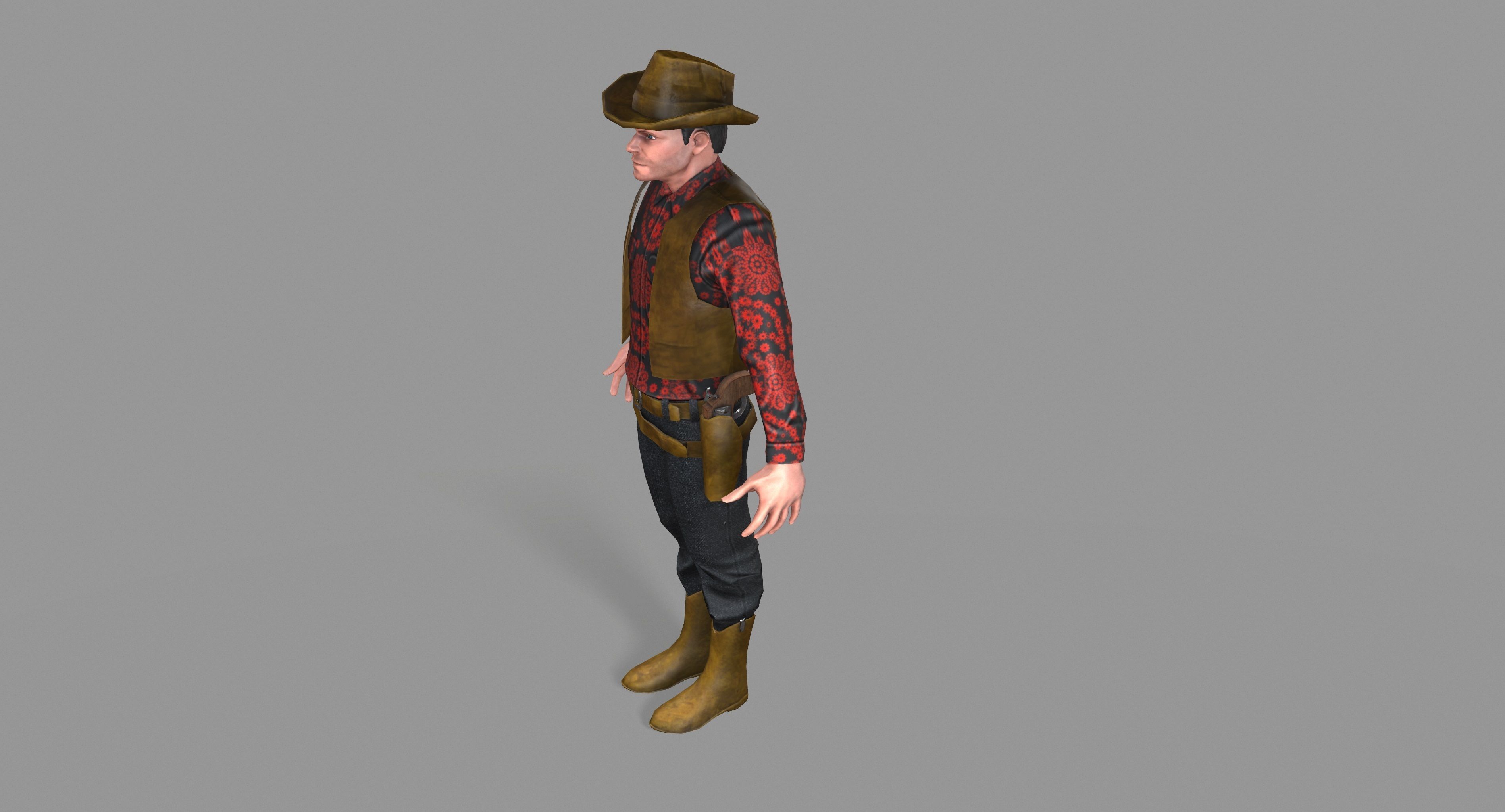 Cowboy wearing hat and boots Low-poly 3D model_30