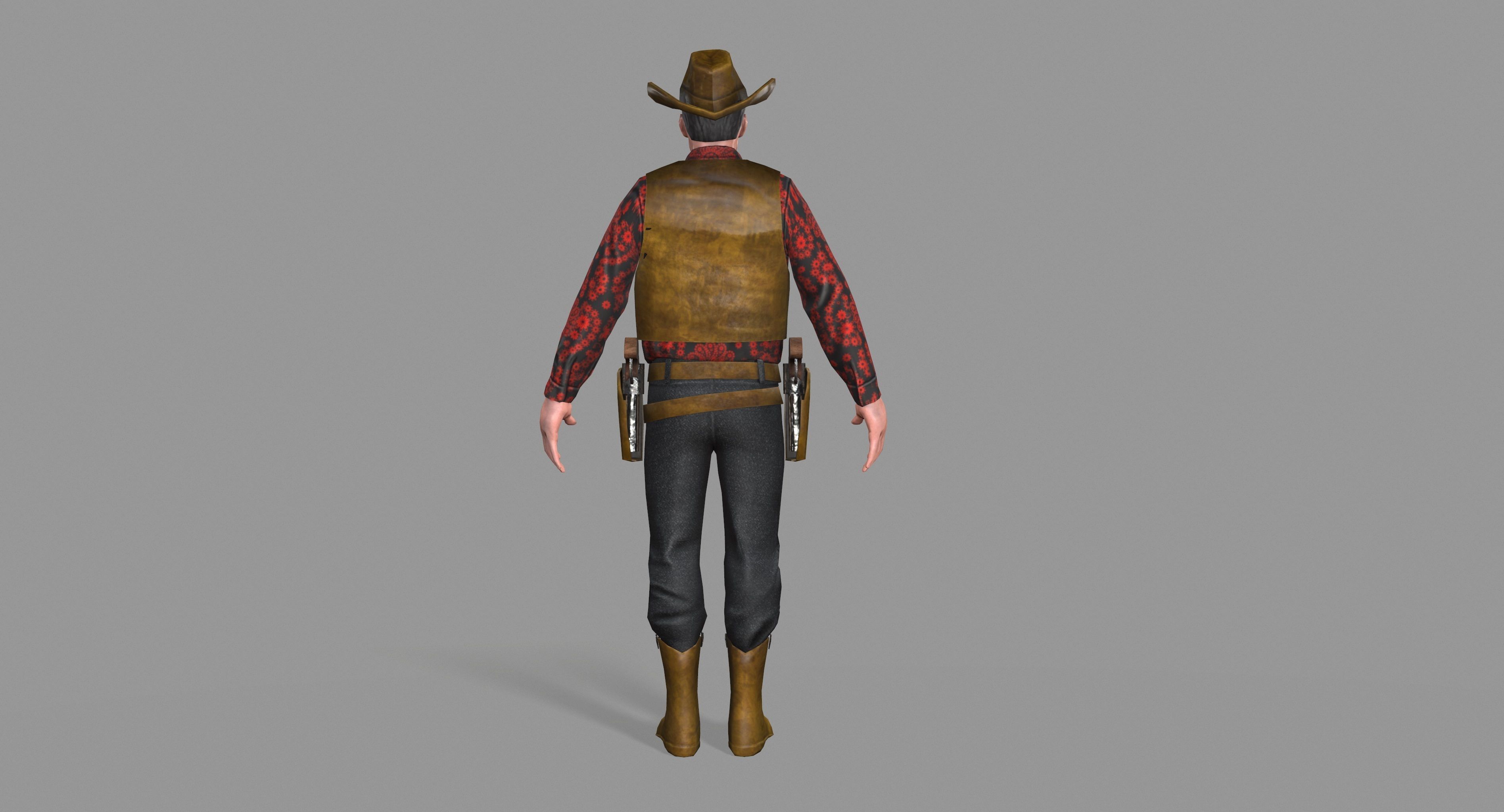 Cowboy wearing hat and boots Low-poly 3D model_10