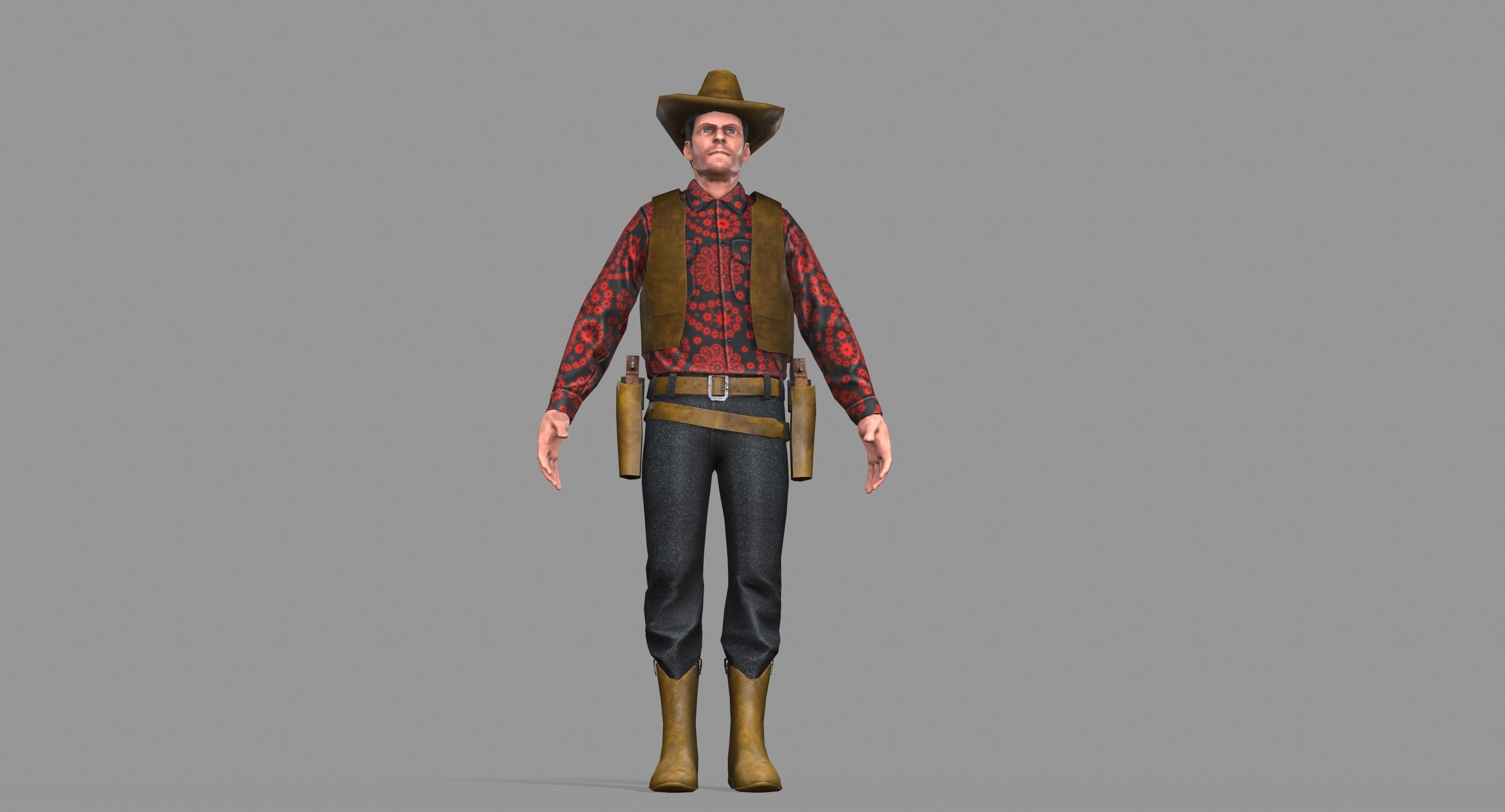 Cowboy wearing hat and boots Low-poly 3D model_46