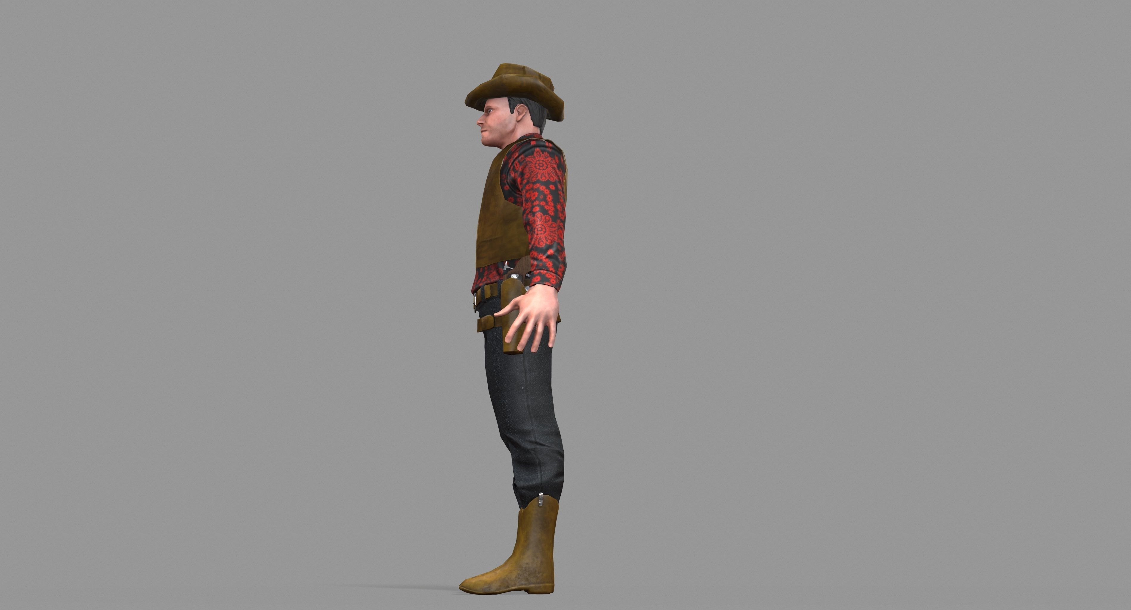 Cowboy wearing hat and boots Low-poly 3D model_43
