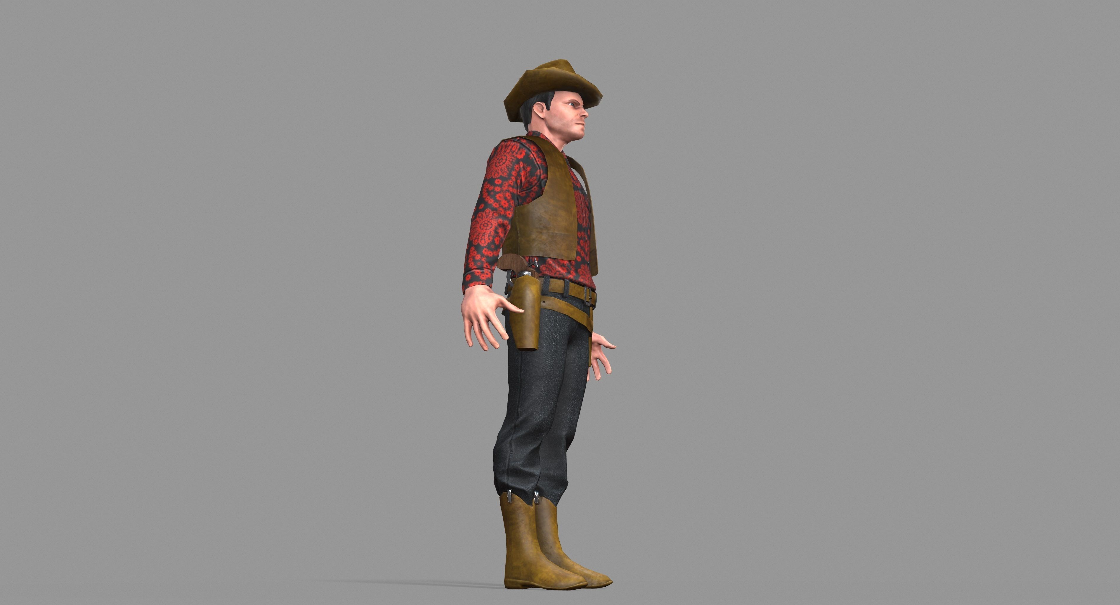 Cowboy wearing hat and boots Low-poly 3D model_36