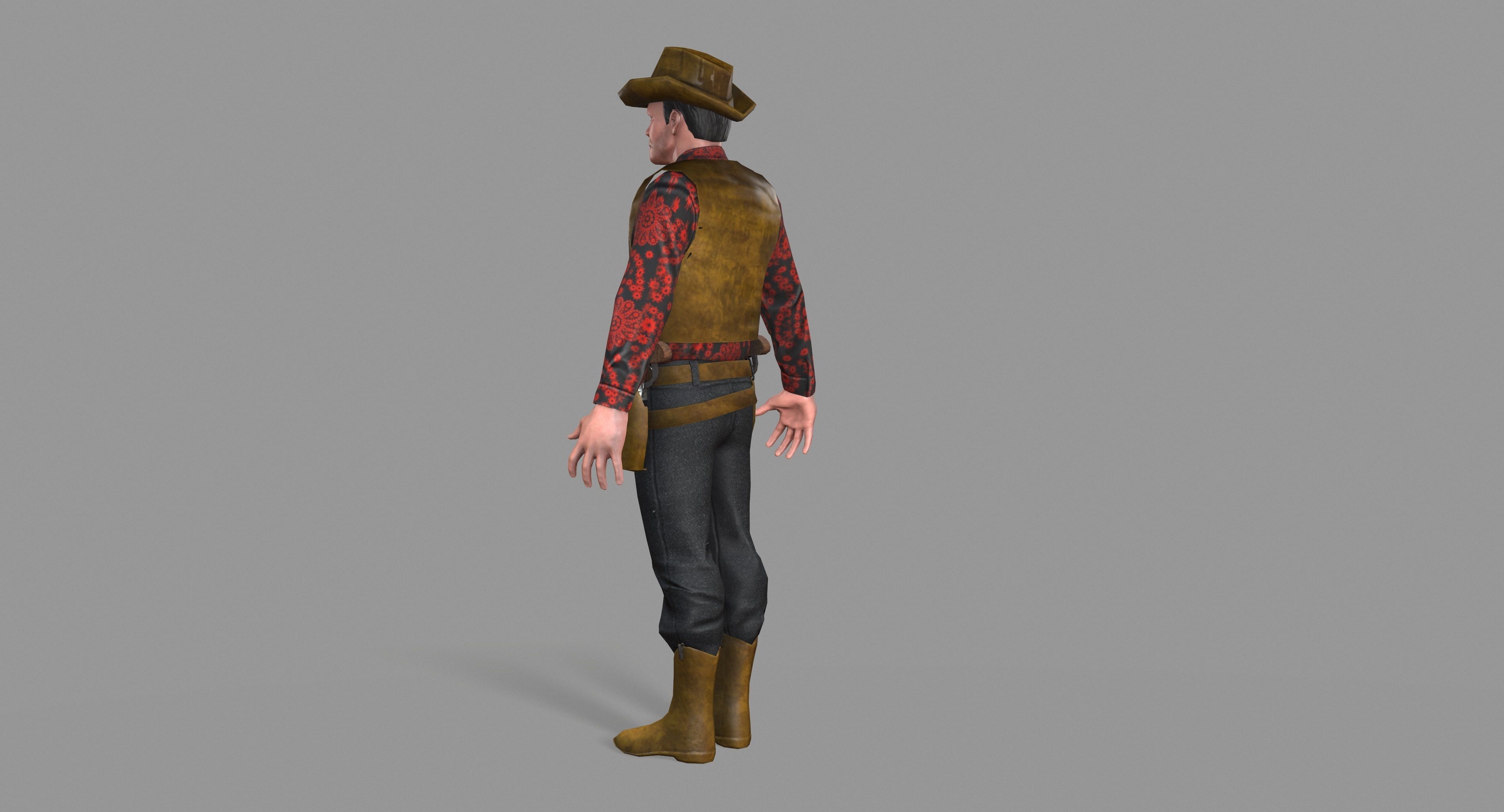 Cowboy wearing hat and boots Low-poly 3D model_12