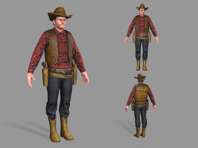 Cowboy wearing hat and boots Low-poly 3D model