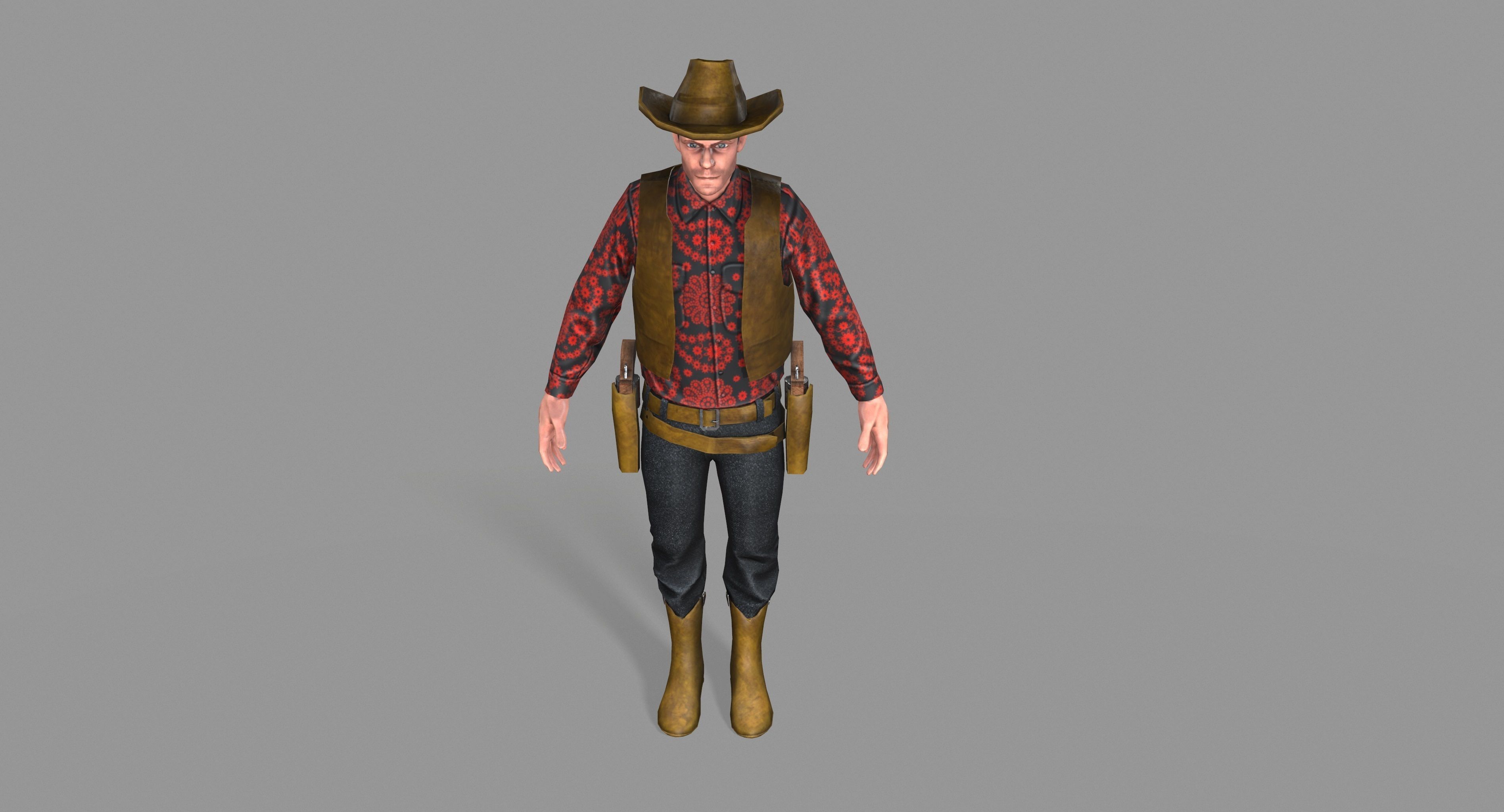 Cowboy wearing hat and boots Low-poly 3D model_18