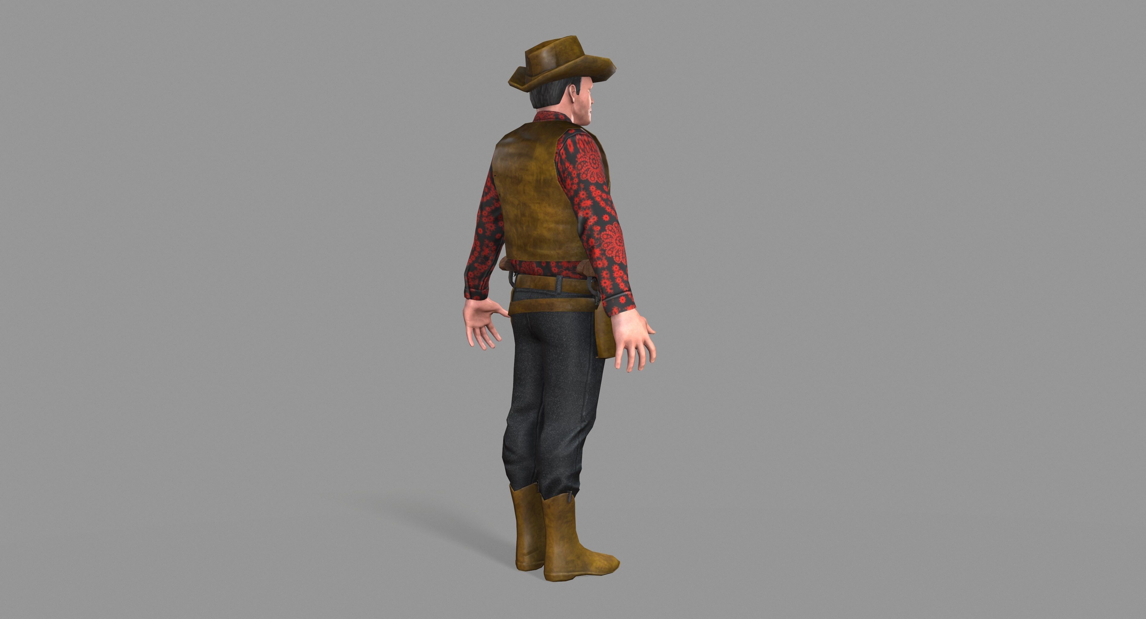 Cowboy wearing hat and boots Low-poly 3D model_8
