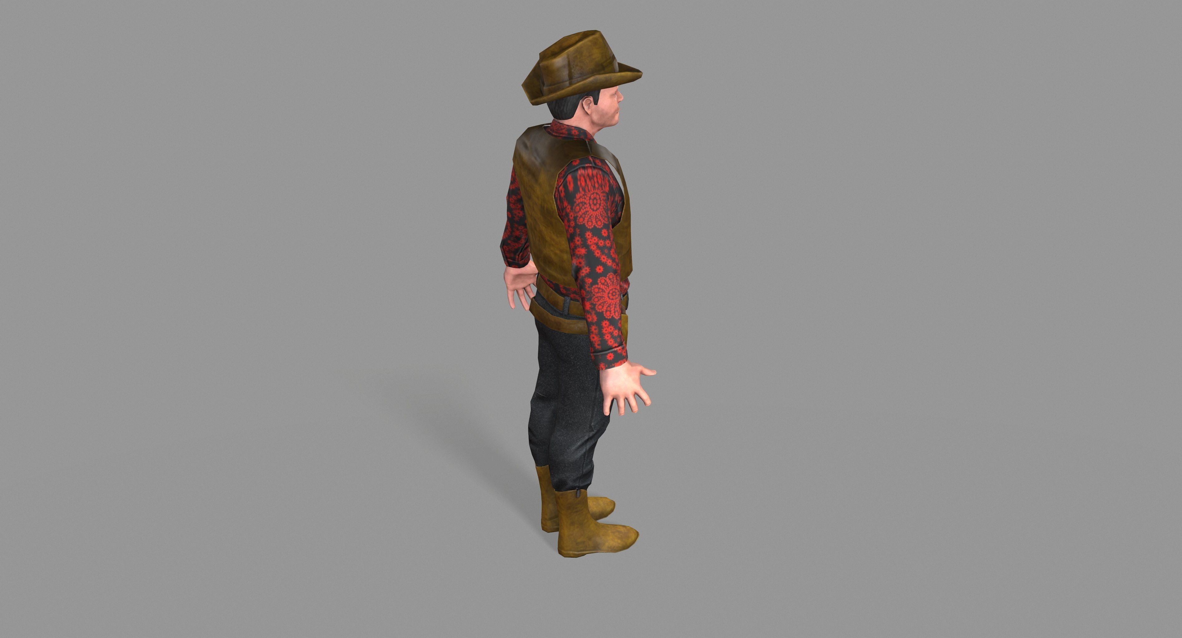 Cowboy wearing hat and boots Low-poly 3D model_22