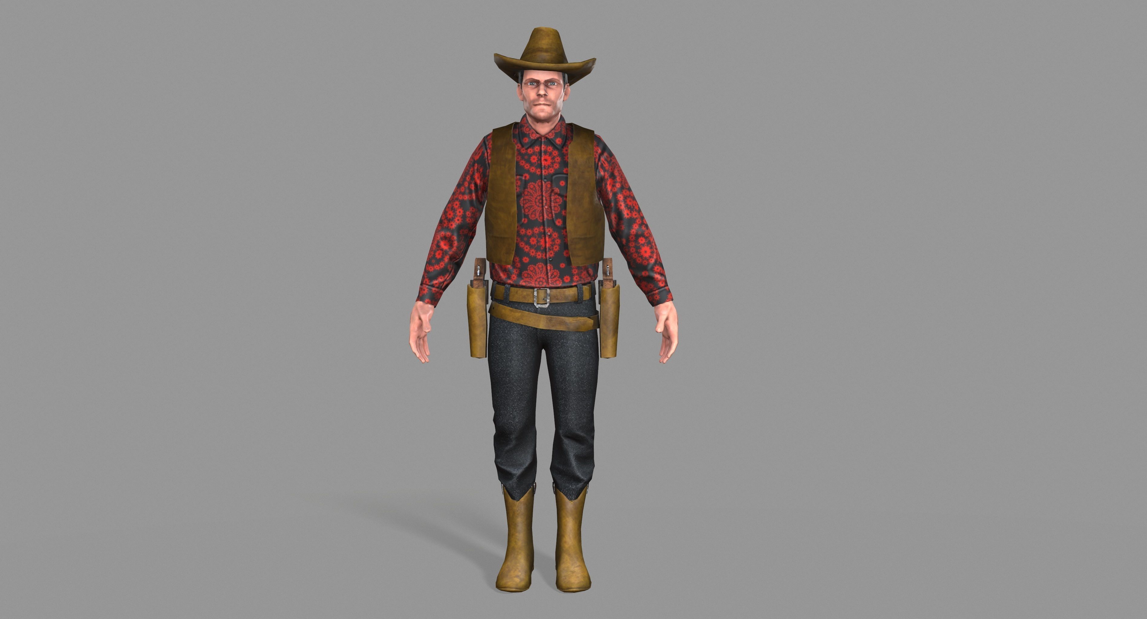 Cowboy wearing hat and boots Low-poly 3D model_17