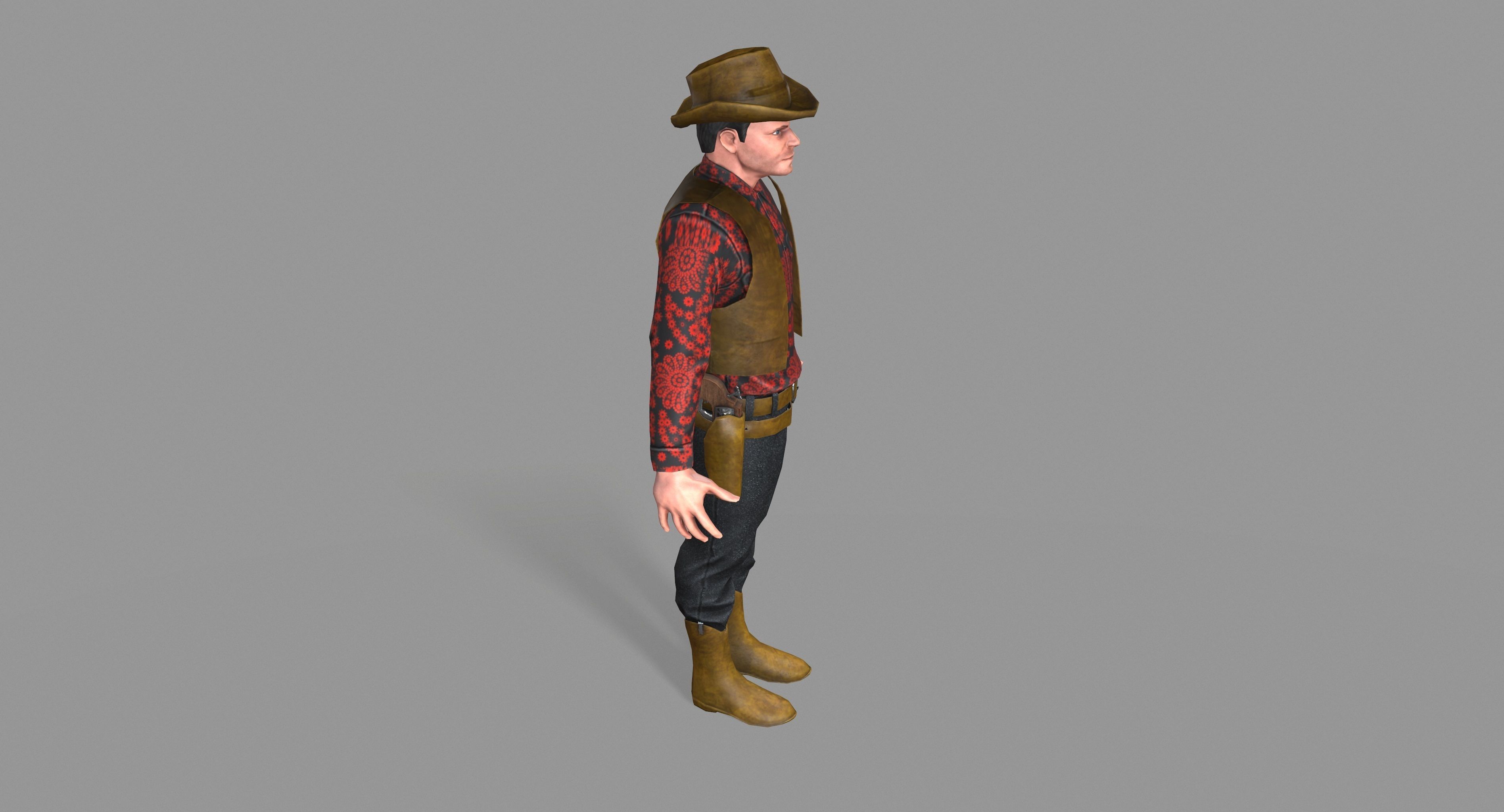 Cowboy wearing hat and boots Low-poly 3D model_20