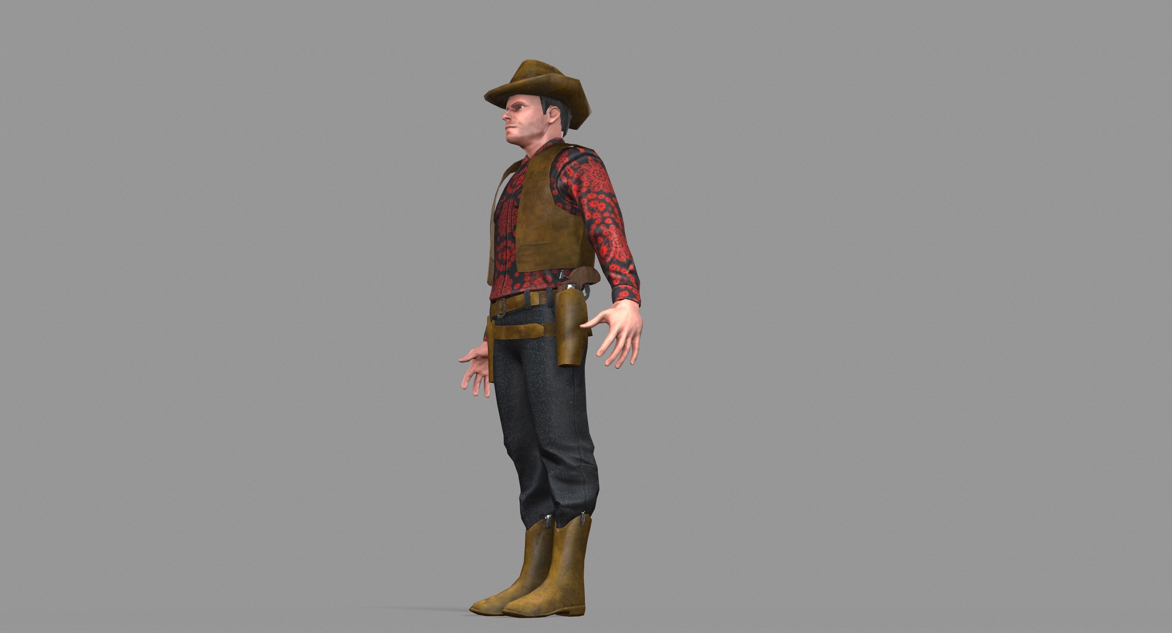 Cowboy wearing hat and boots Low-poly 3D model_44