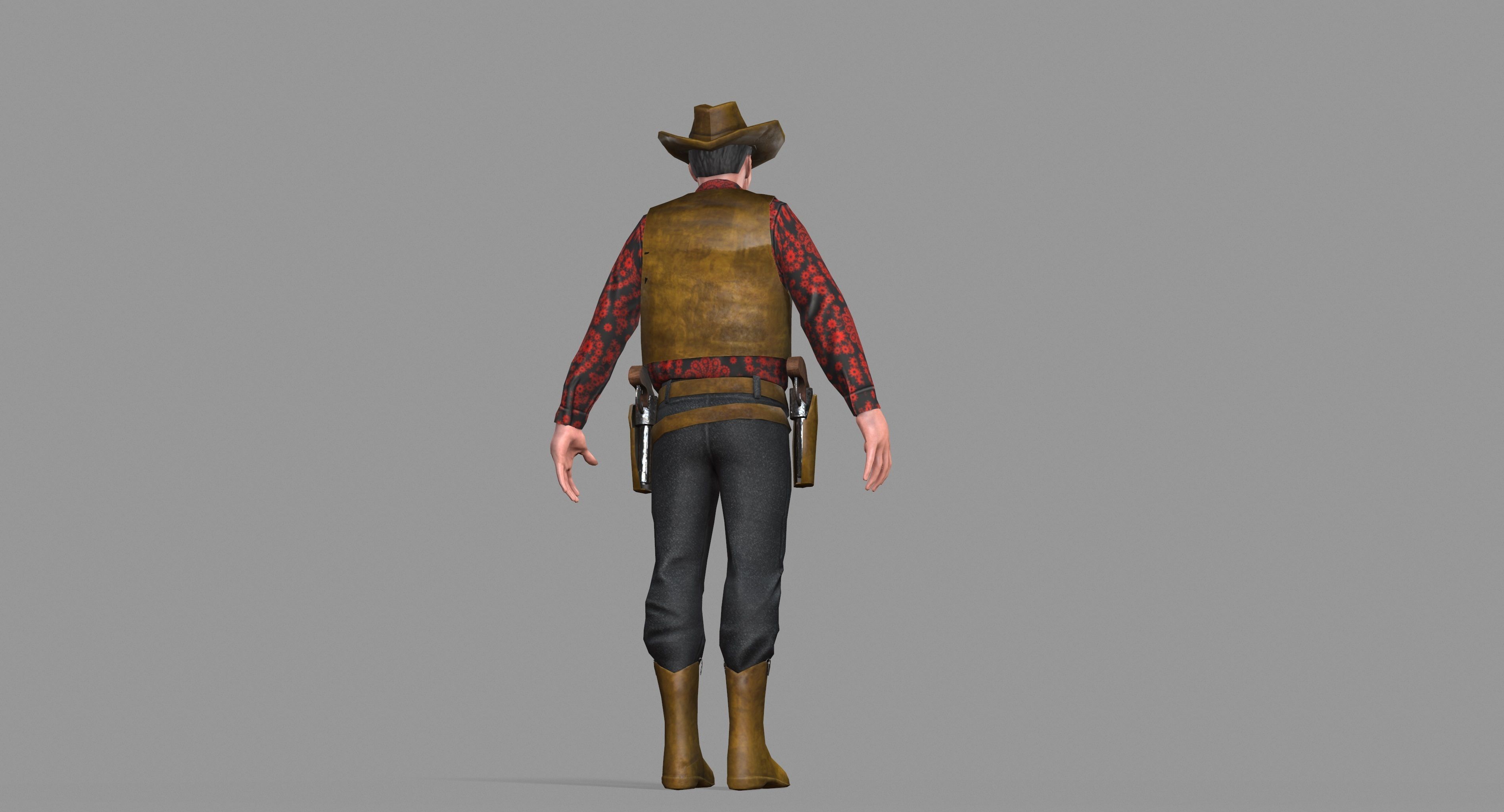 Cowboy wearing hat and boots Low-poly 3D model_40