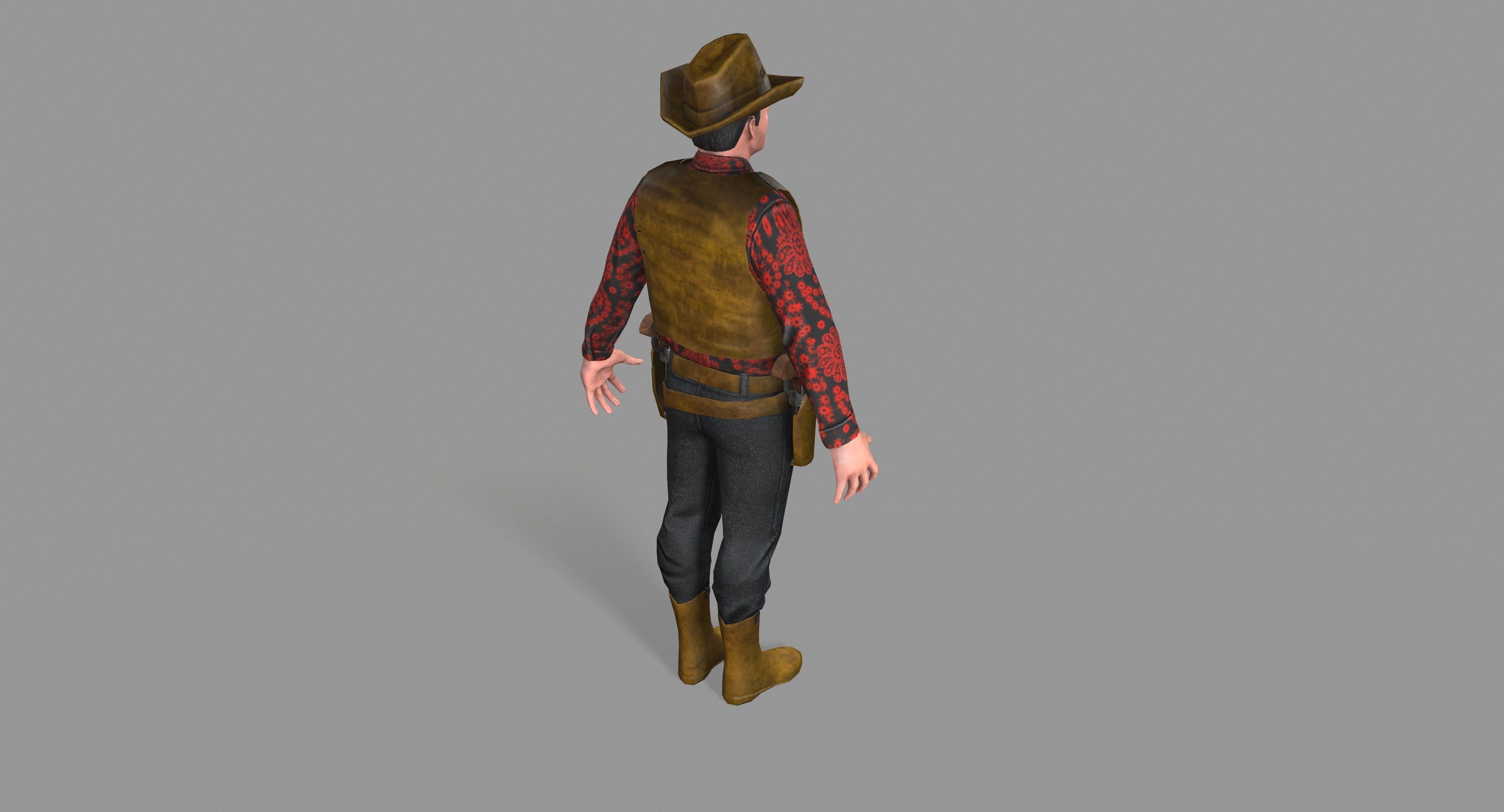 Cowboy wearing hat and boots Low-poly 3D model_23