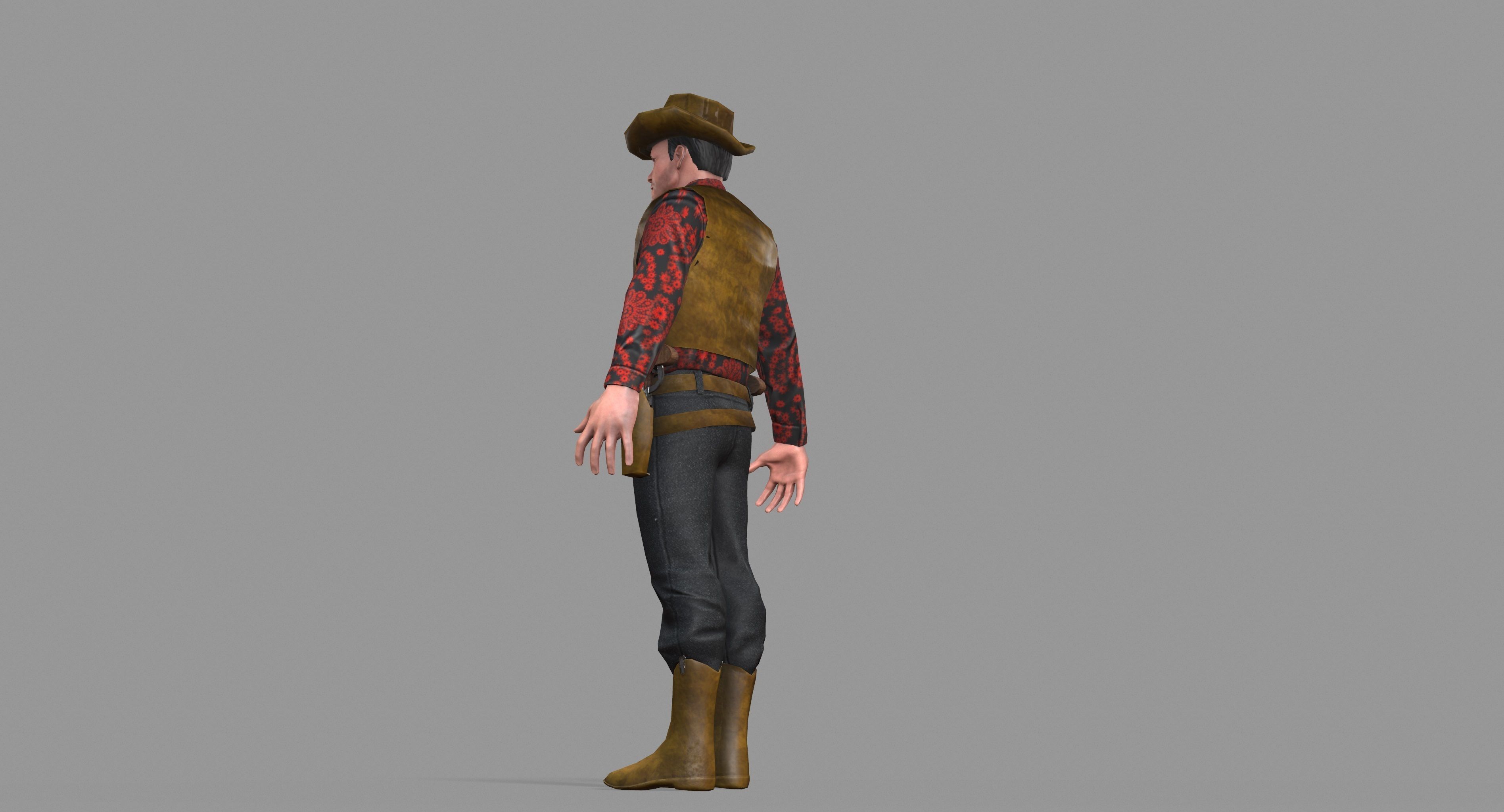 Cowboy wearing hat and boots Low-poly 3D model_42