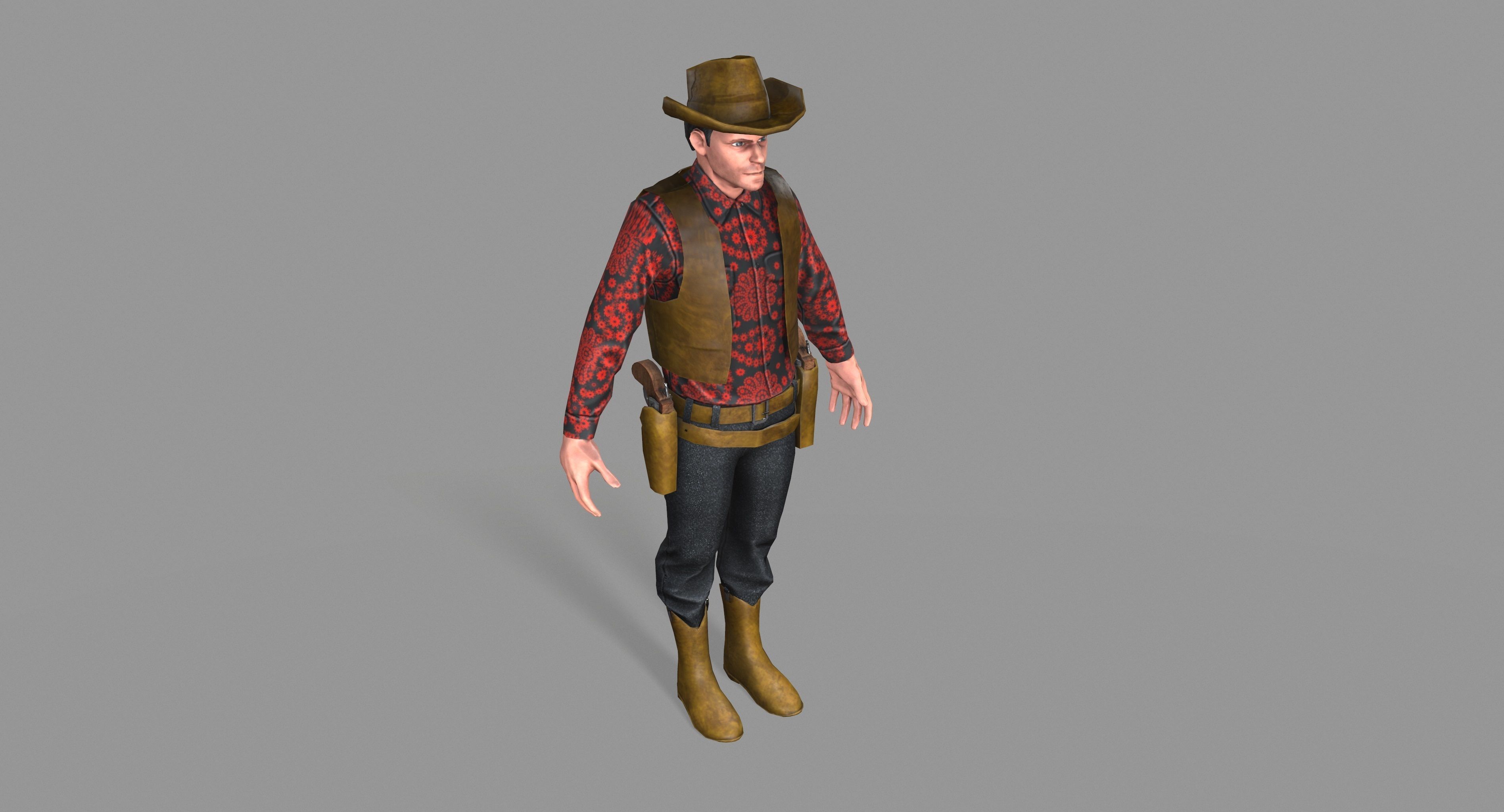Cowboy wearing hat and boots Low-poly 3D model_19