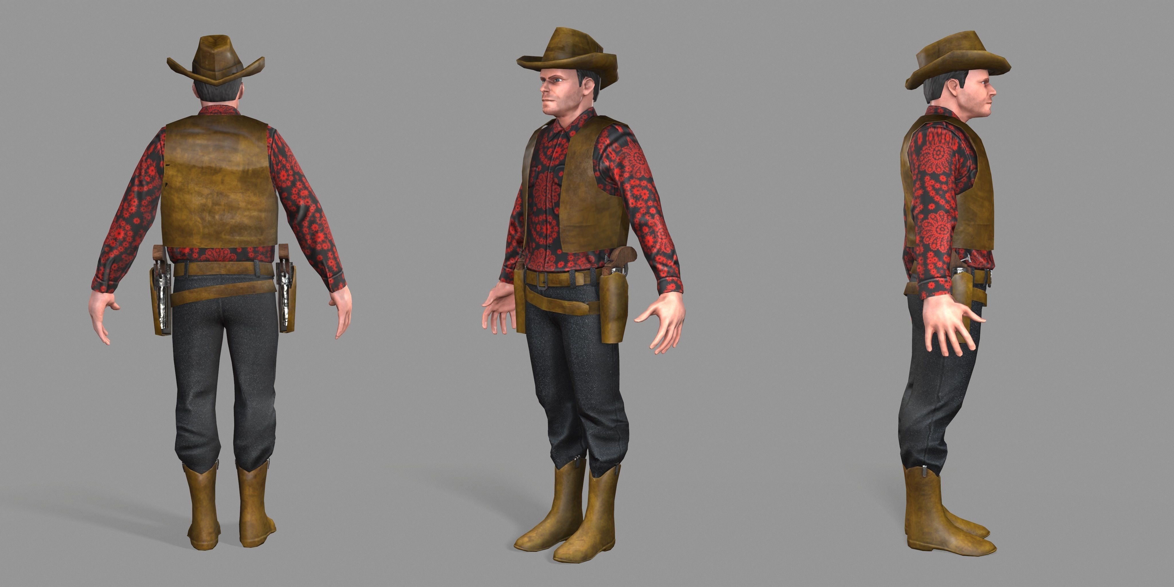 Cowboy wearing hat and boots Low-poly 3D model_2