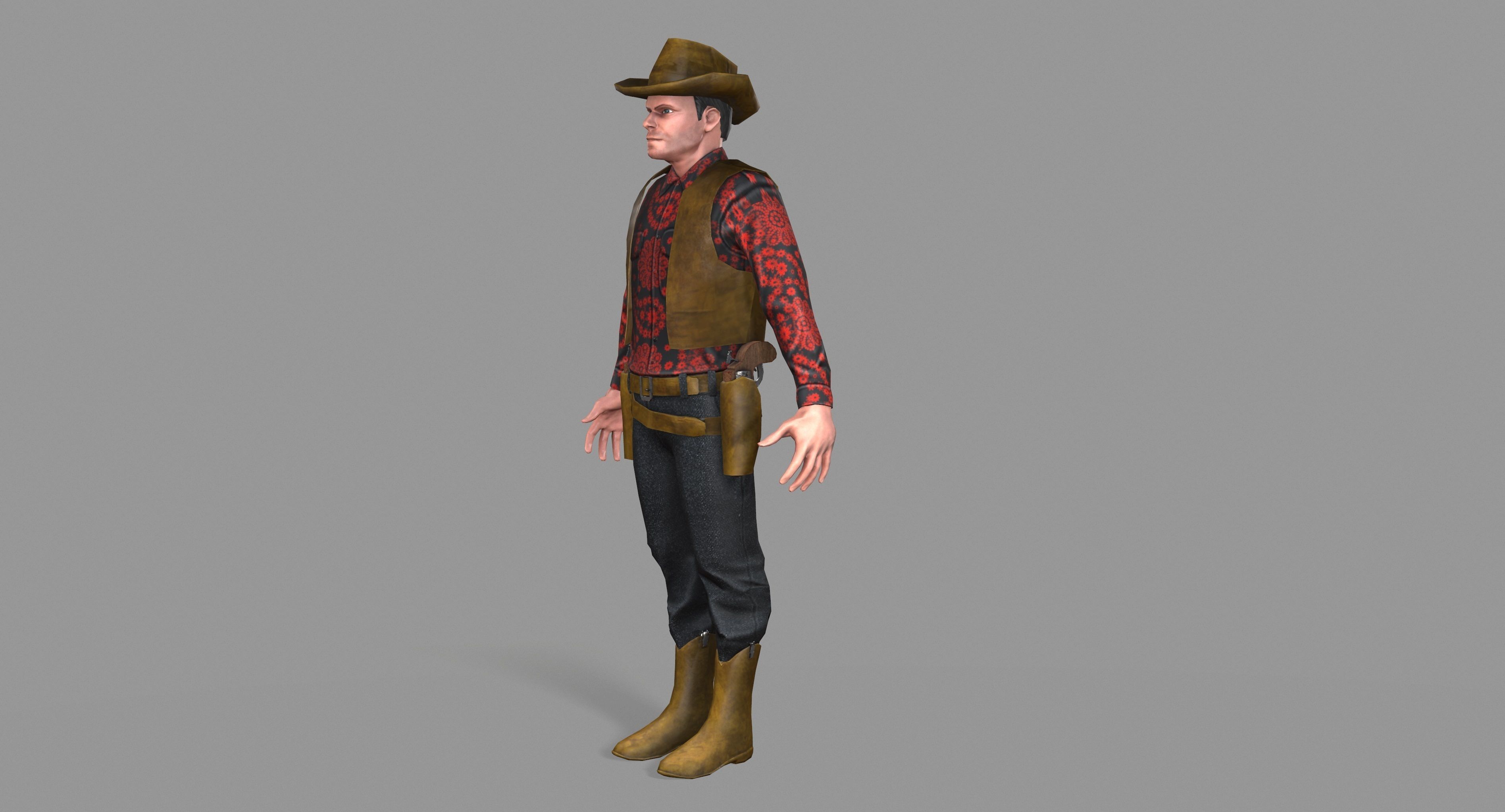 Cowboy wearing hat and boots Low-poly 3D model_15