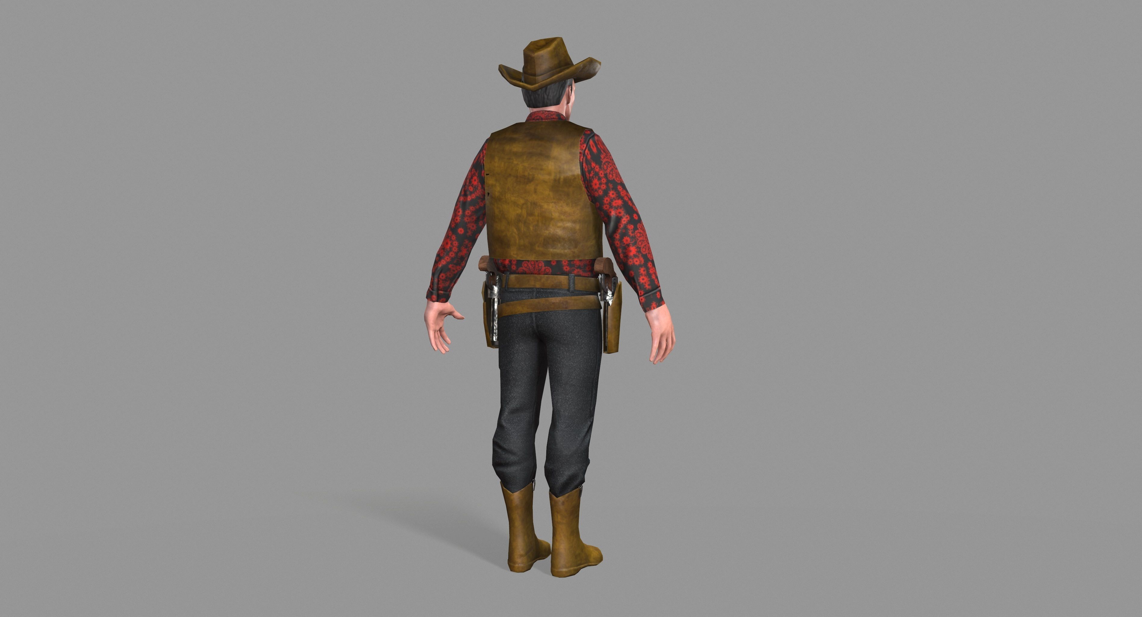 Cowboy wearing hat and boots Low-poly 3D model_9