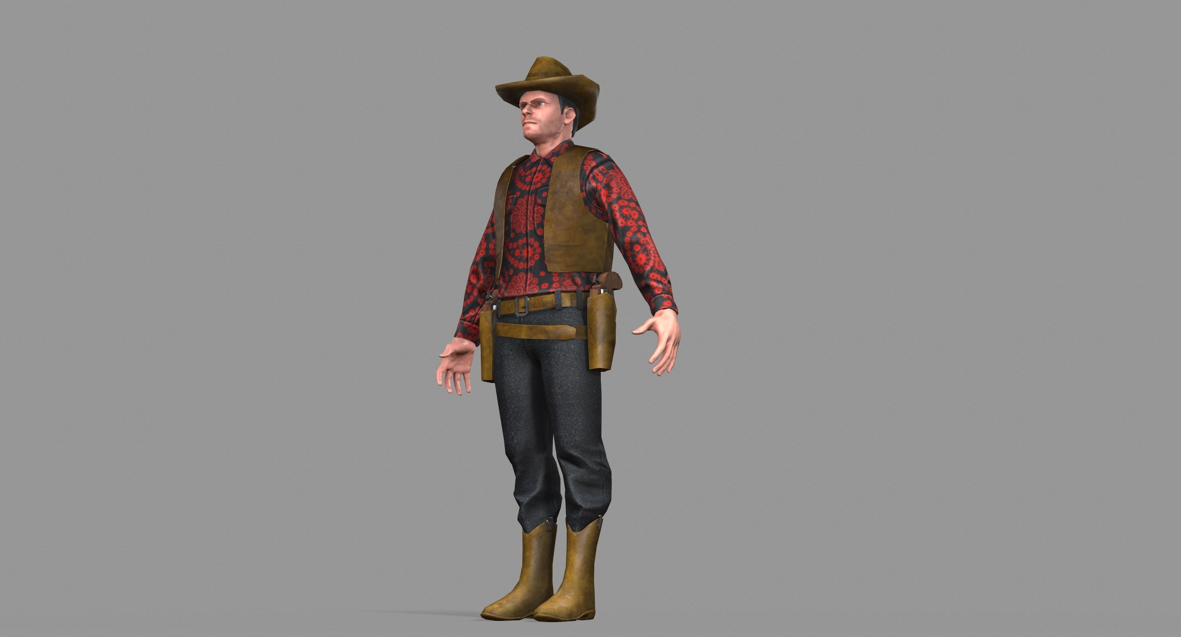 Cowboy wearing hat and boots Low-poly 3D model_45