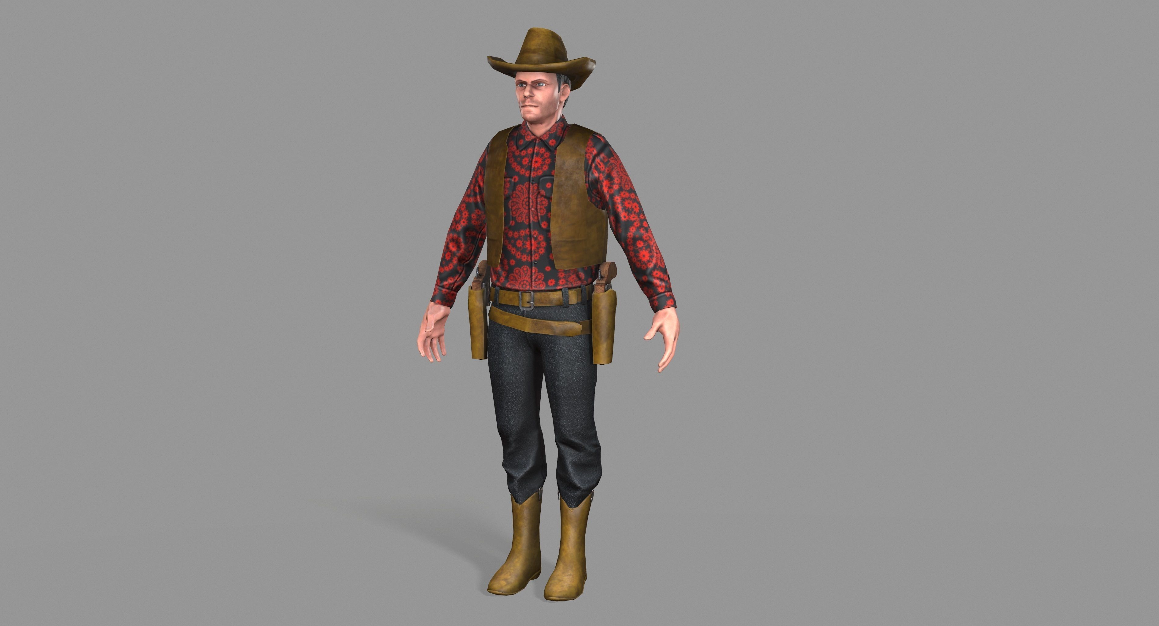 Cowboy wearing hat and boots Low-poly 3D model_16