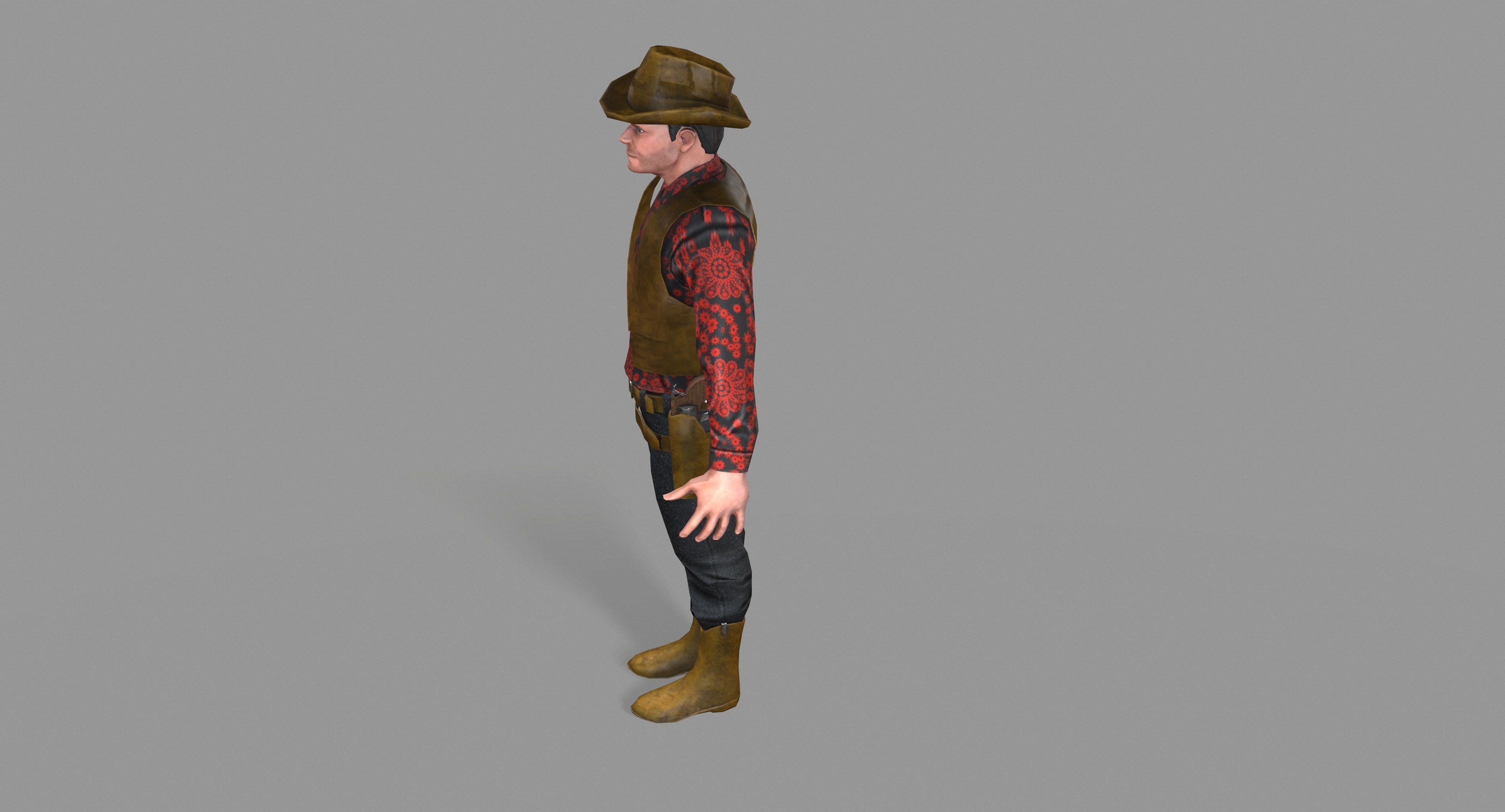 Cowboy wearing hat and boots Low-poly 3D model_29