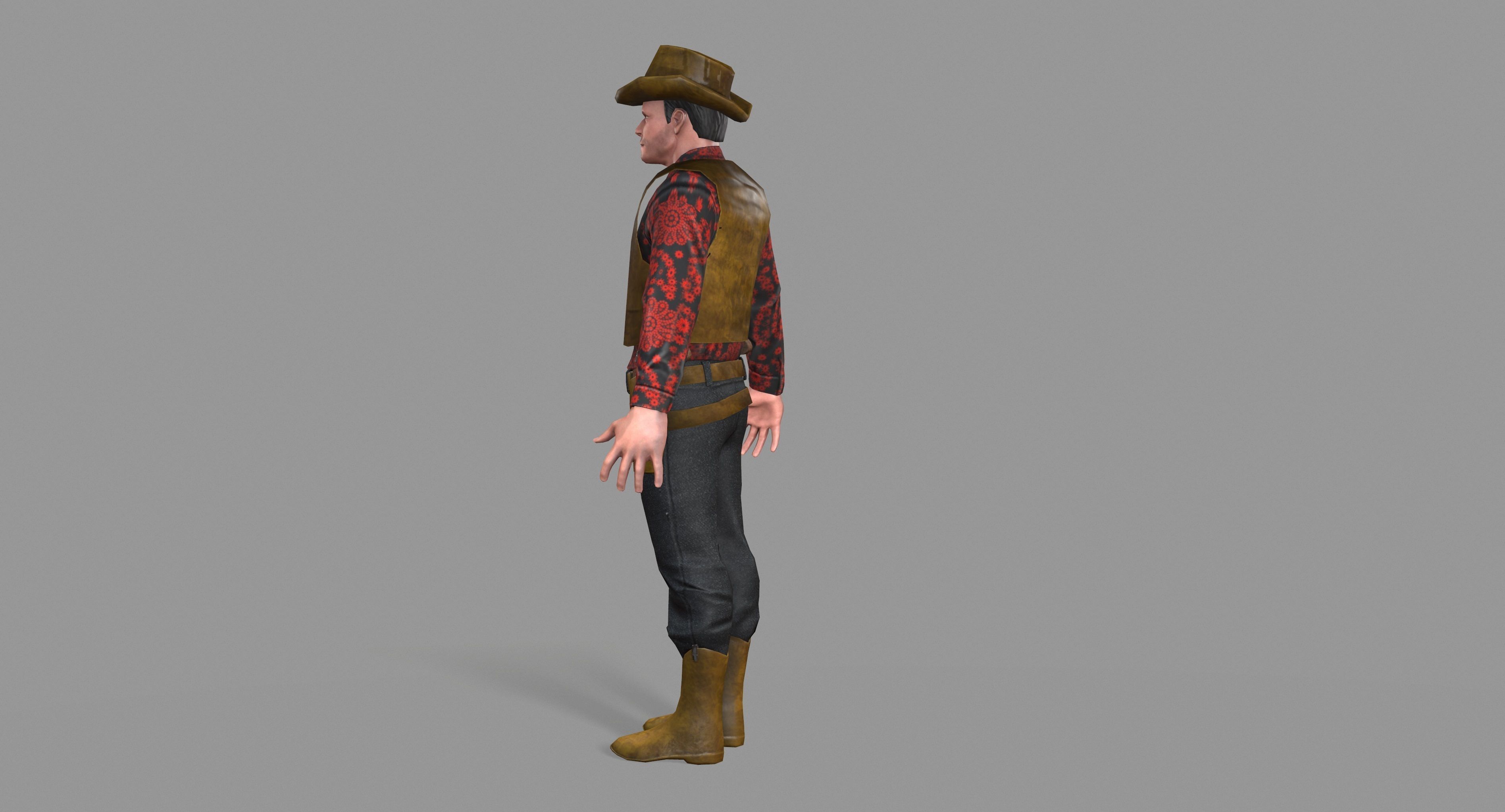 Cowboy wearing hat and boots Low-poly 3D model_13