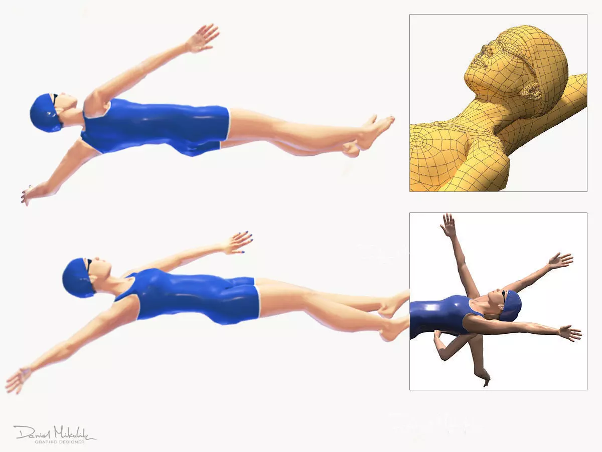 Female Swimming Back Style Low-poly 3D model_0