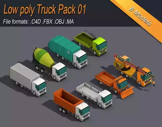 Low Poly Truck Pack 01 Isometric Low-poly 3D model