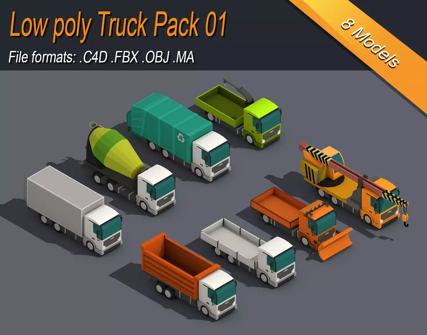 Low Poly Truck Pack 01 Isometric Low-poly 3D model