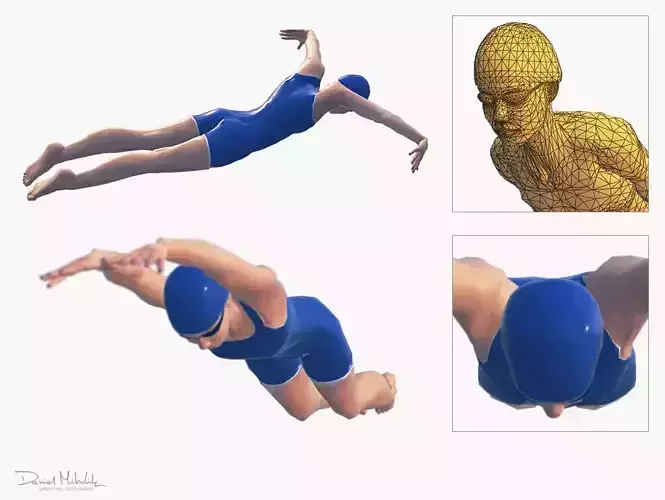 Female Swimming Butterfly Style Low-poly 3D model