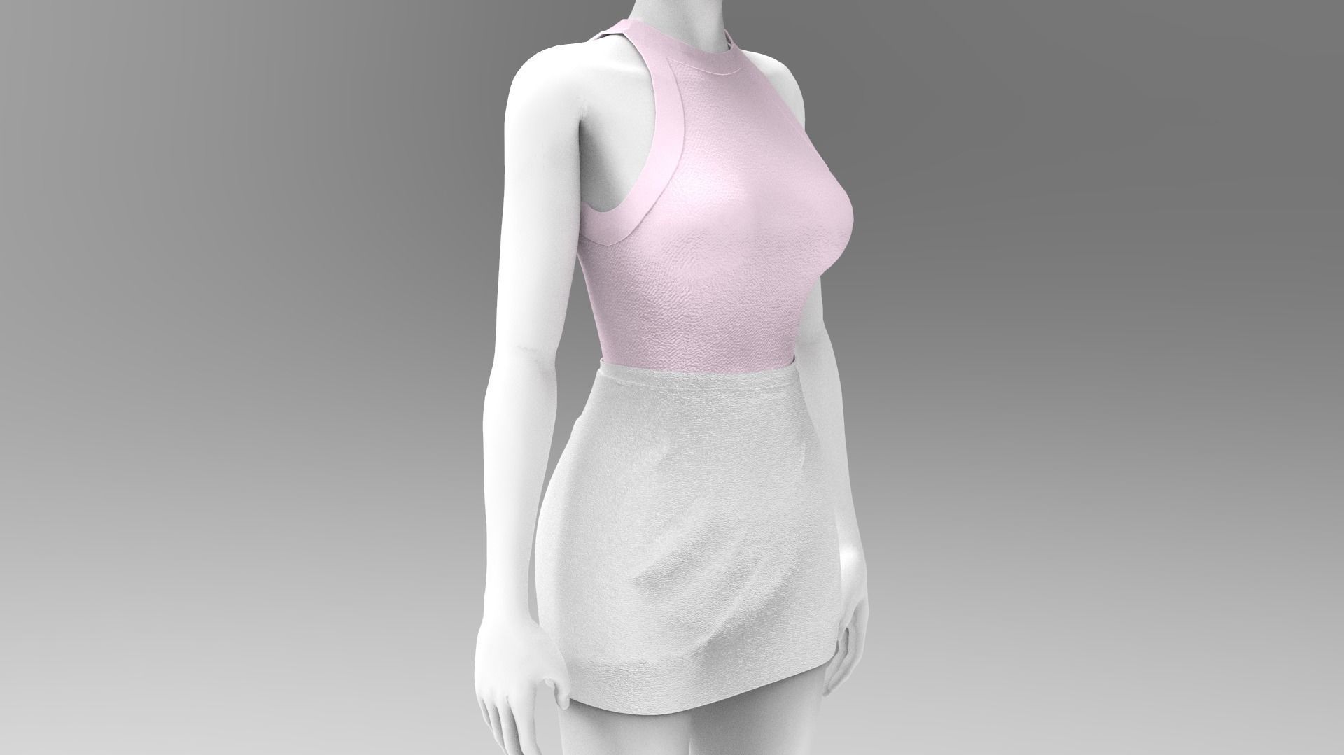 Skirt and Tank Top - Marvelous Designer - Project File Low-poly 3D model_1