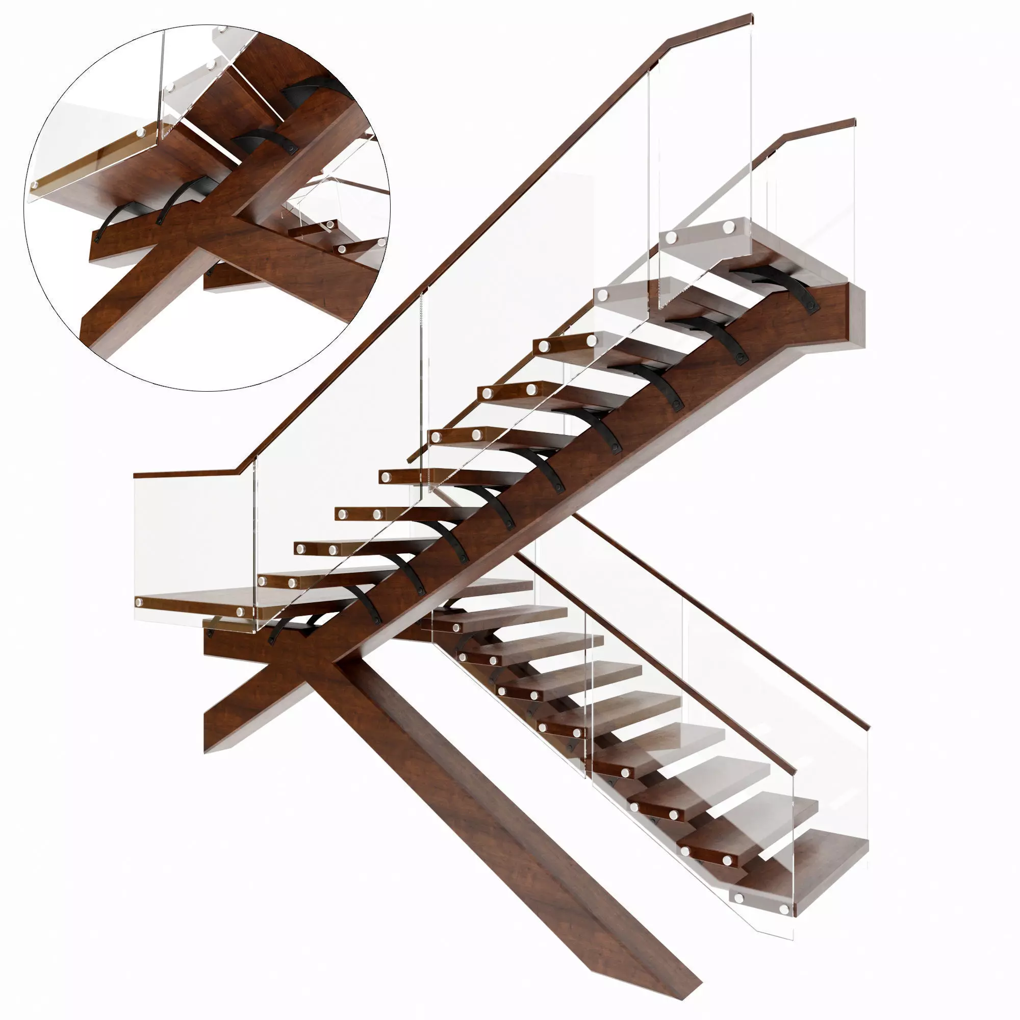Stairs staircase made of wood and glass 3D model_0