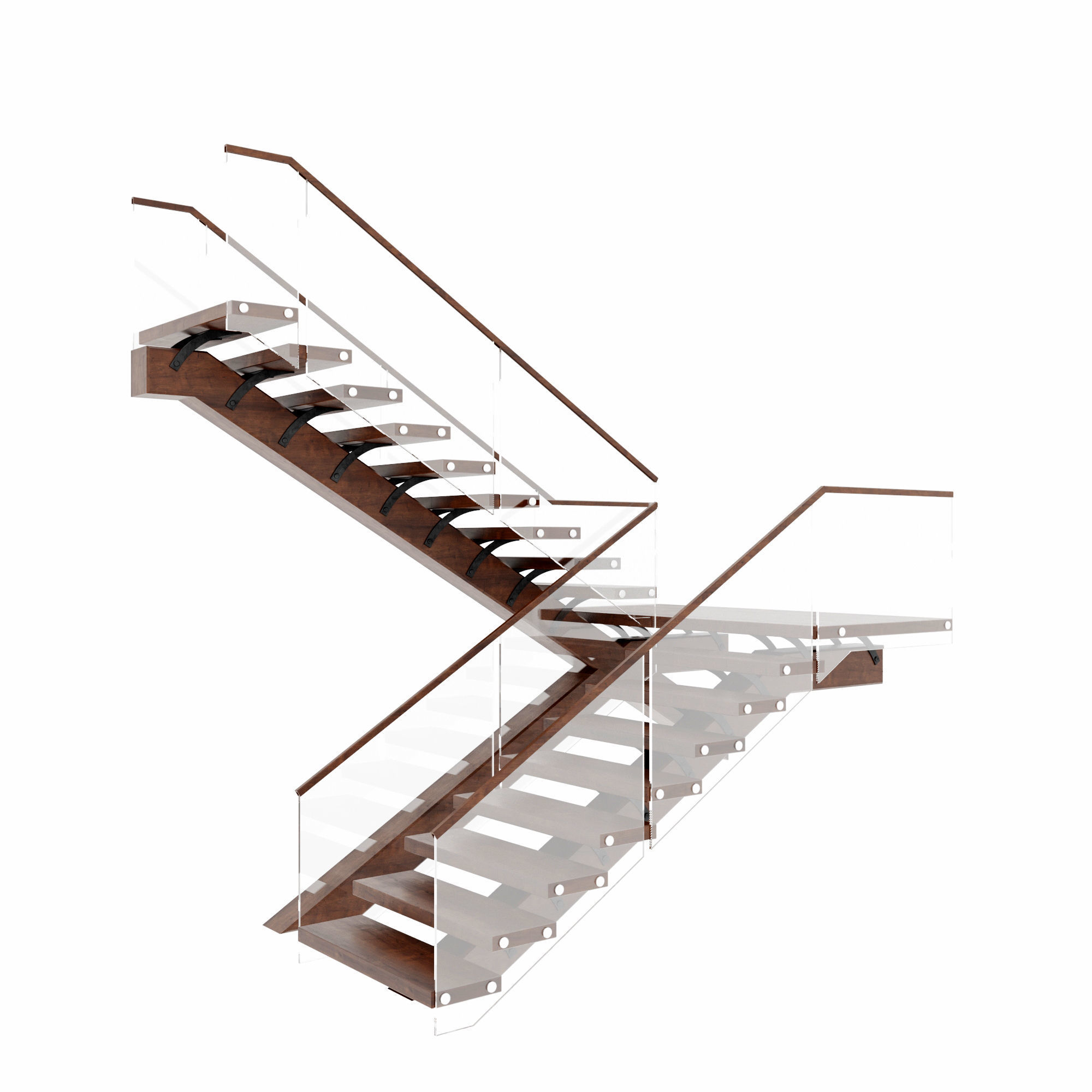 Stairs staircase made of wood and glass 3D model_4