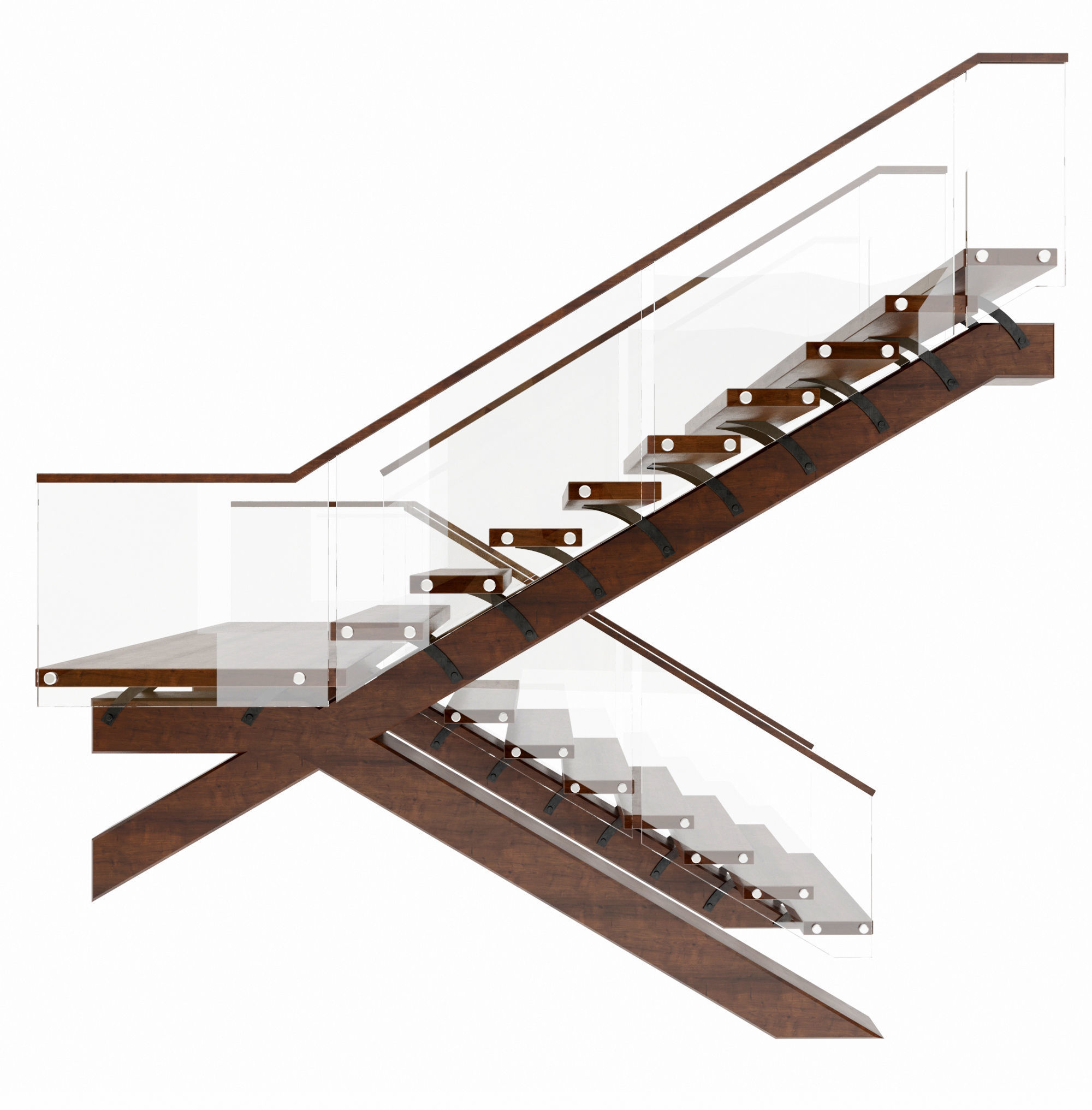 Stairs staircase made of wood and glass 3D model_8
