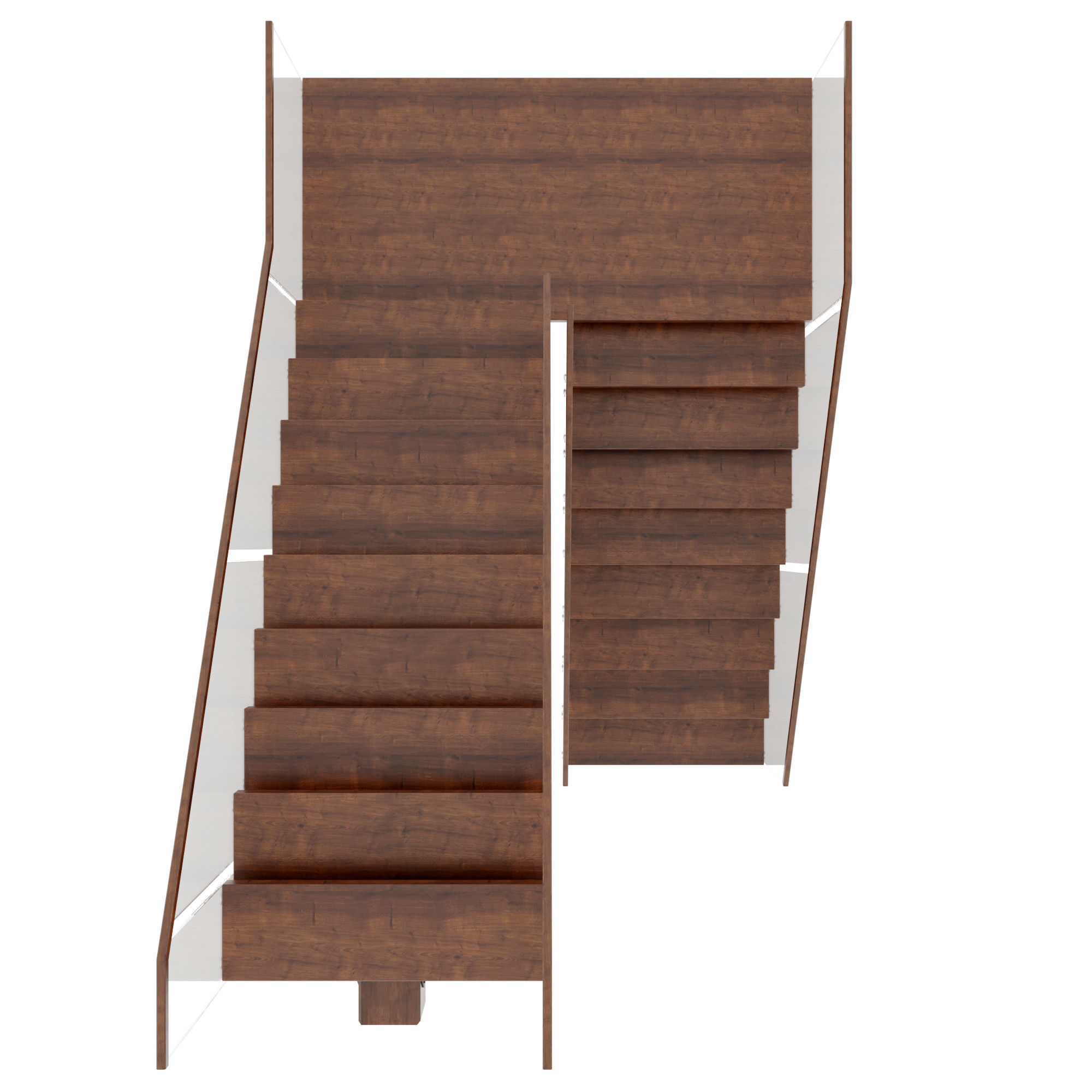 Stairs staircase made of wood and glass 3D model_5