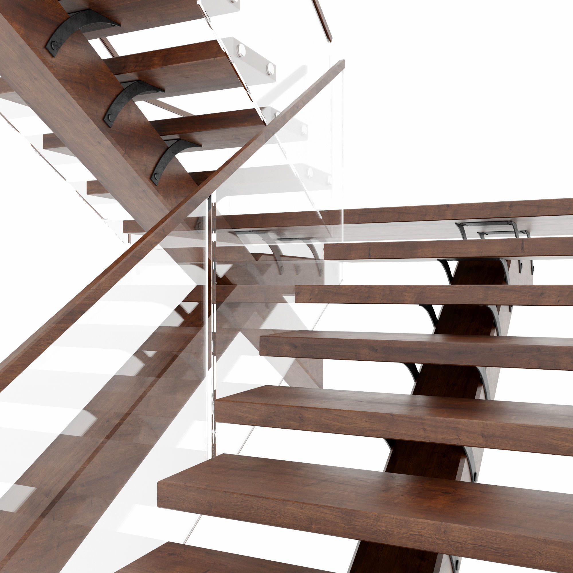 Stairs staircase made of wood and glass 3D model_3