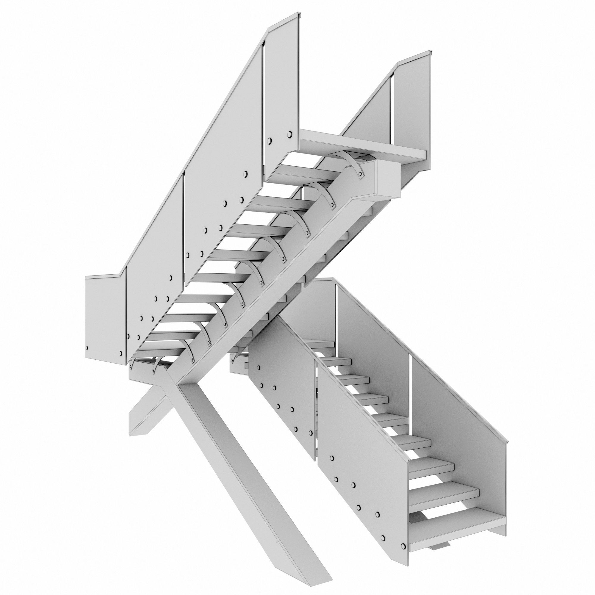 Stairs staircase made of wood and glass 3D model_2
