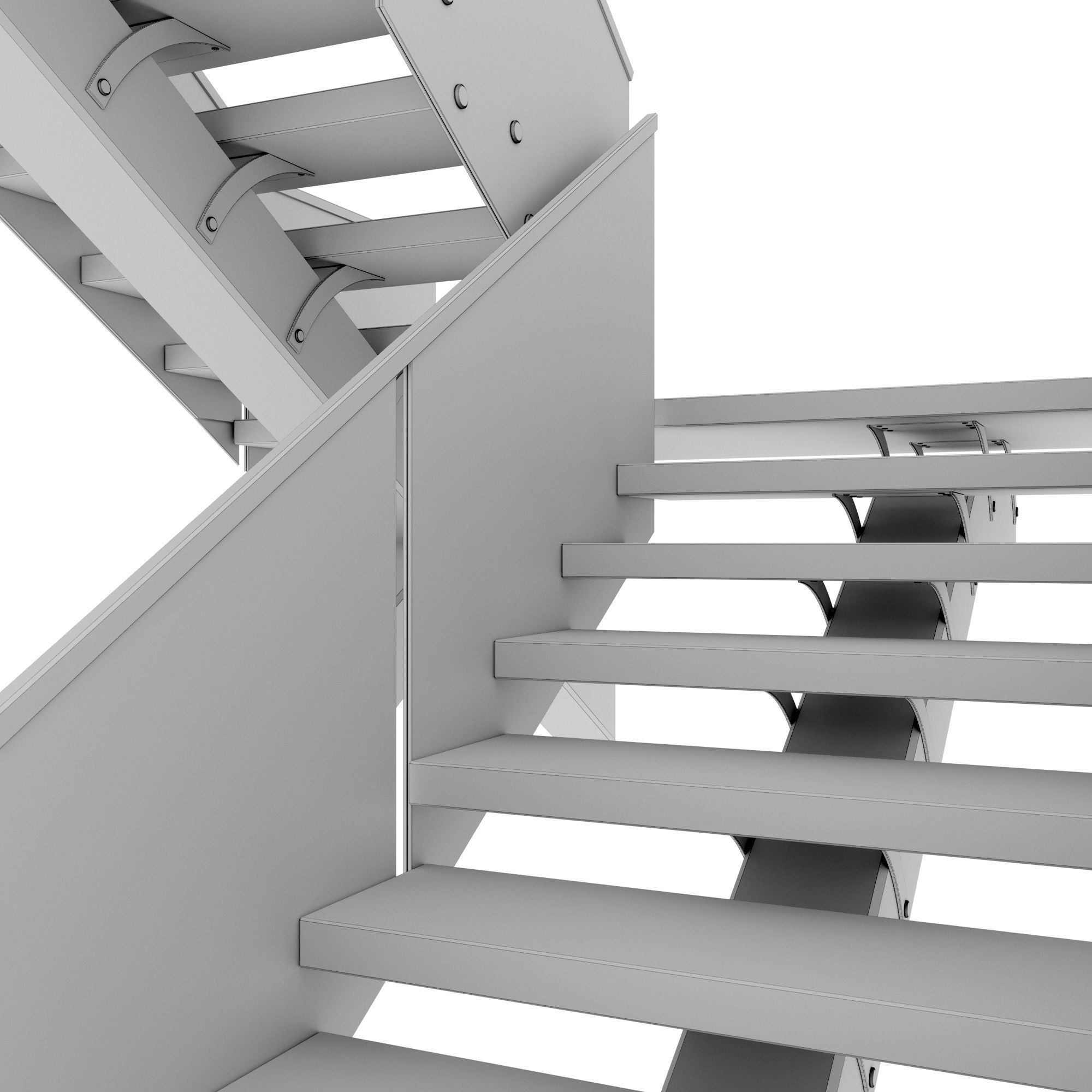 Stairs staircase made of wood and glass 3D model_7