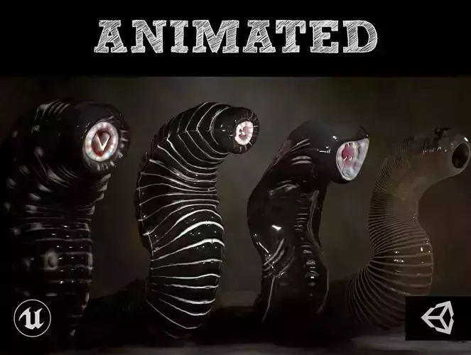 Giant Leeches Collection Low-poly 3D model