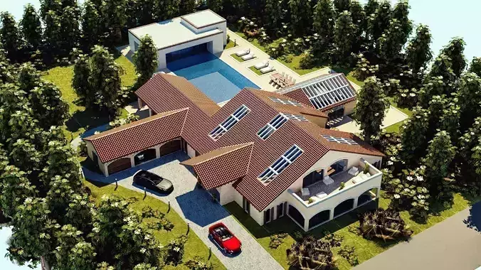 Modern Luxury Villa In Spanish Architectural Style Low-poly 3D model