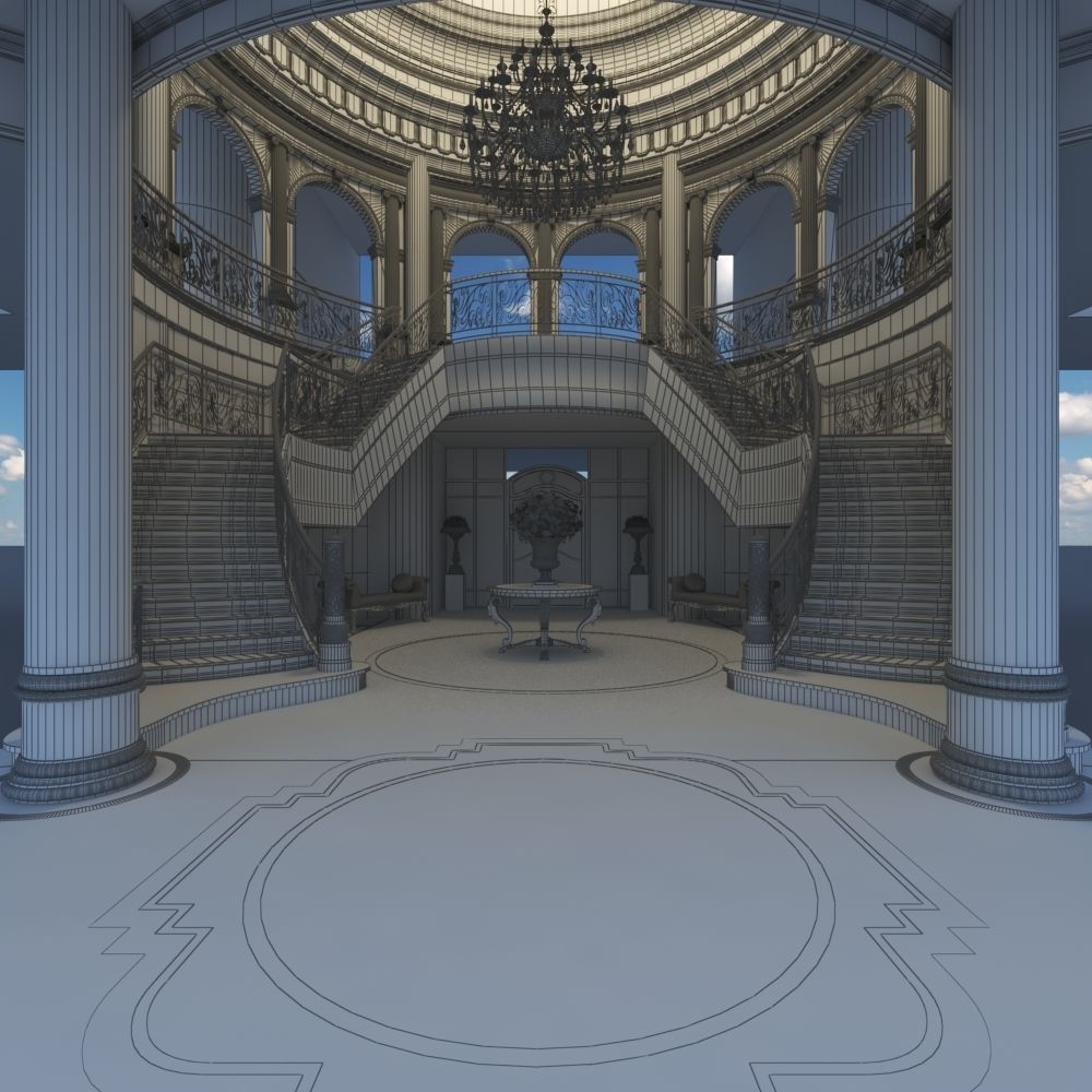 classic stairs entrance hall 3D model_4