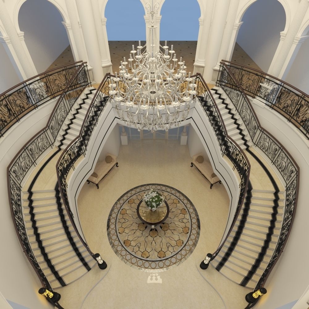classic stairs entrance hall 3D model_1