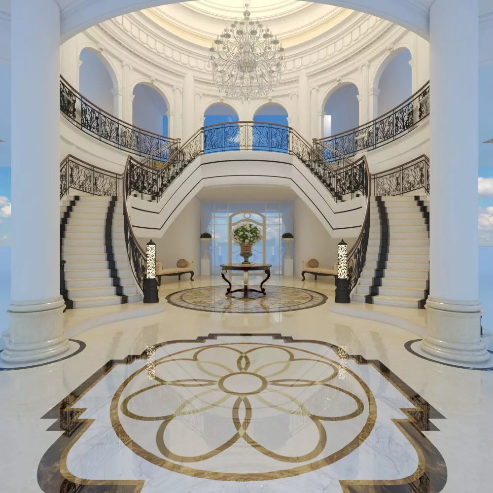 classic stairs entrance hall 3D model_0