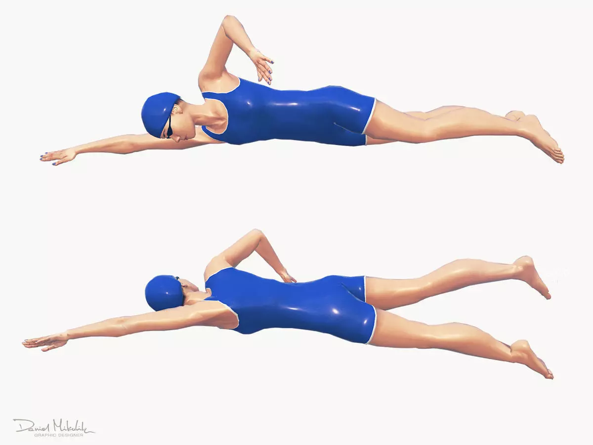 Female Swimming Classic Style Low-poly 3D model_0