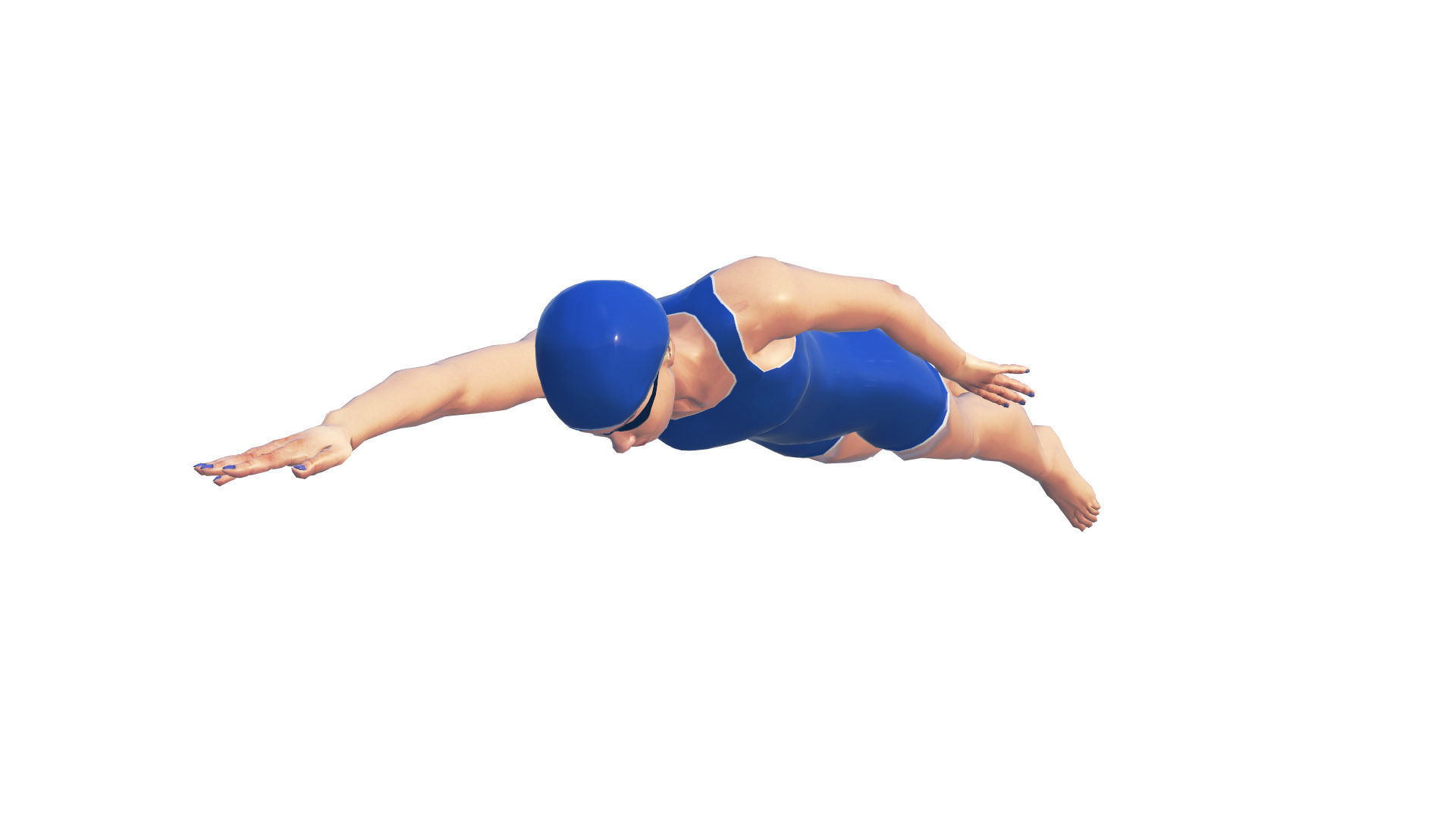 Female Swimming Classic Style Low-poly 3D model_2